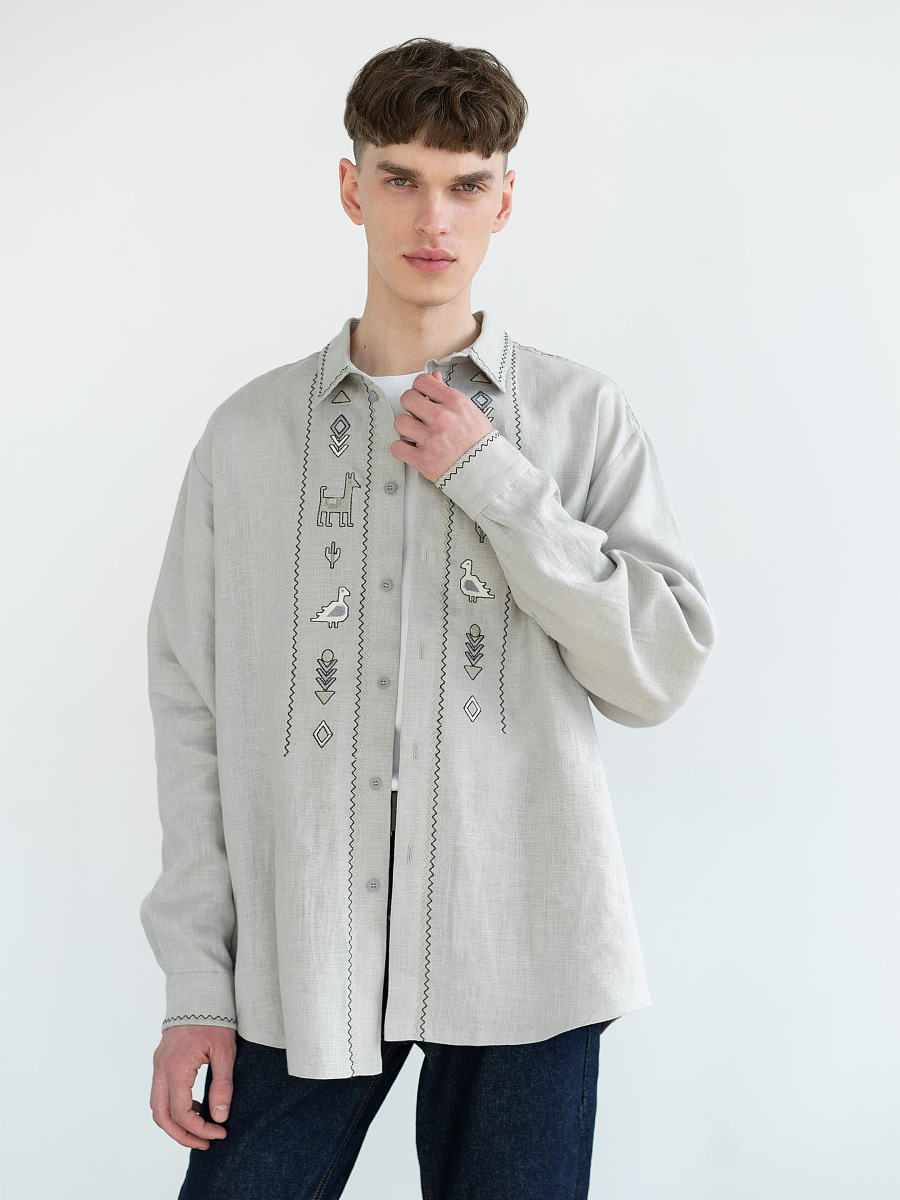 Linen button-down shirt with embroidery Shepherd [0]