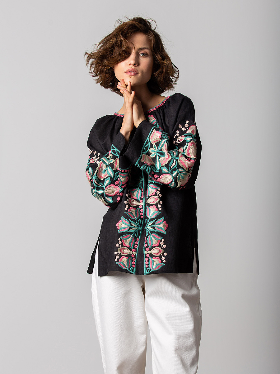 Black shirt with floral ornament Herb [0]