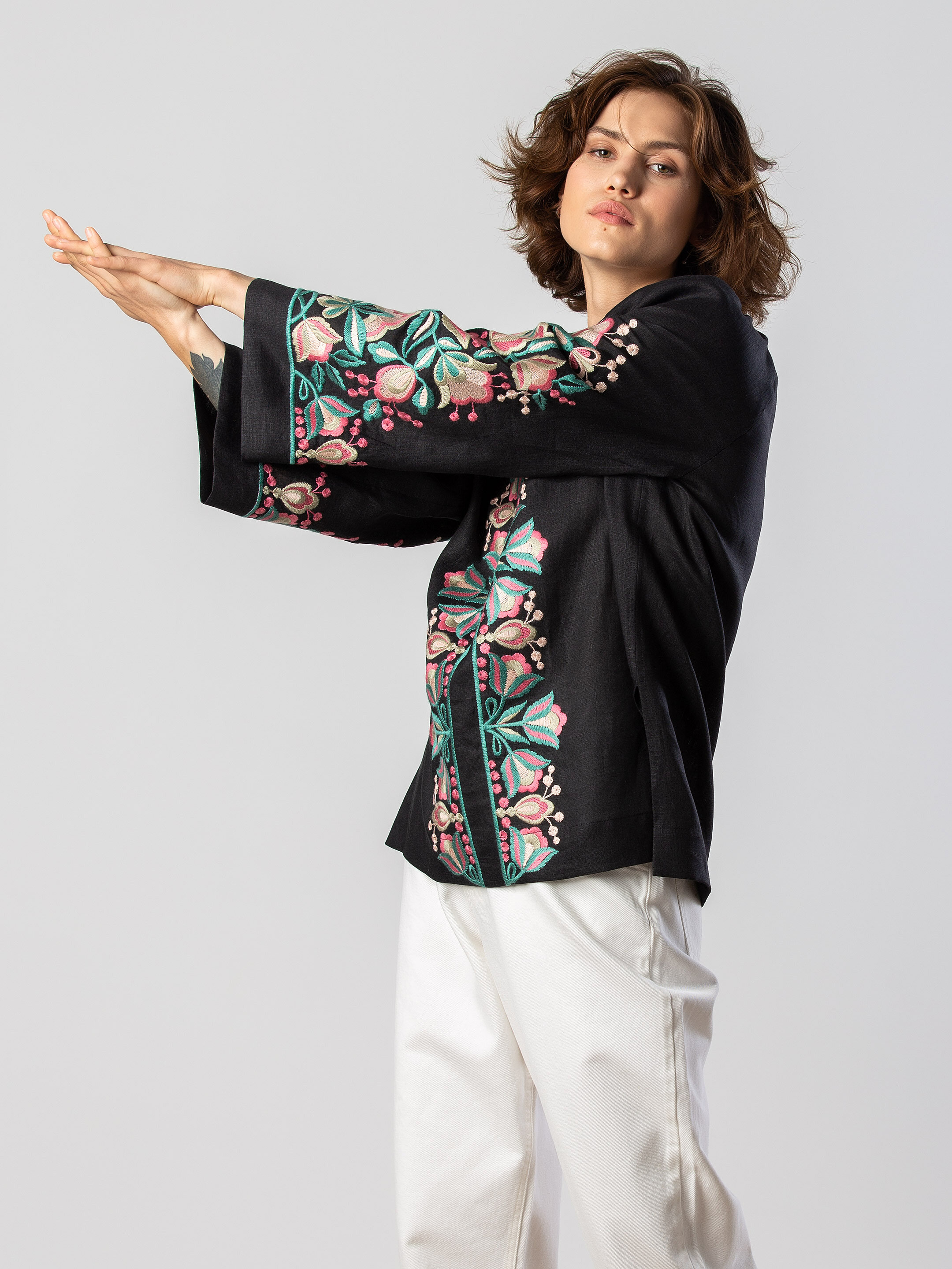 Black shirt with floral ornament Herb in Ukraine
