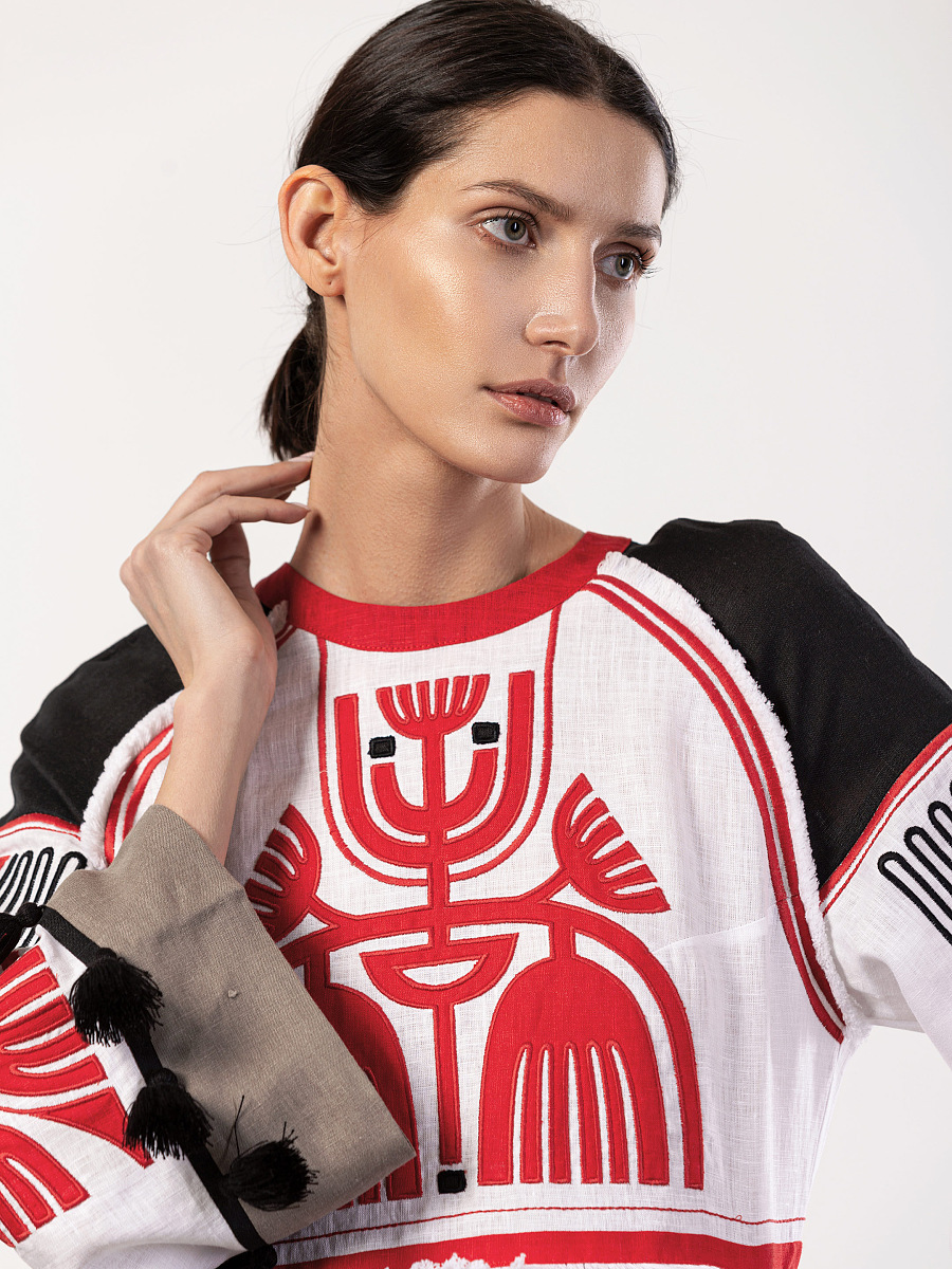 Linen dress with applique Icon Red [0]