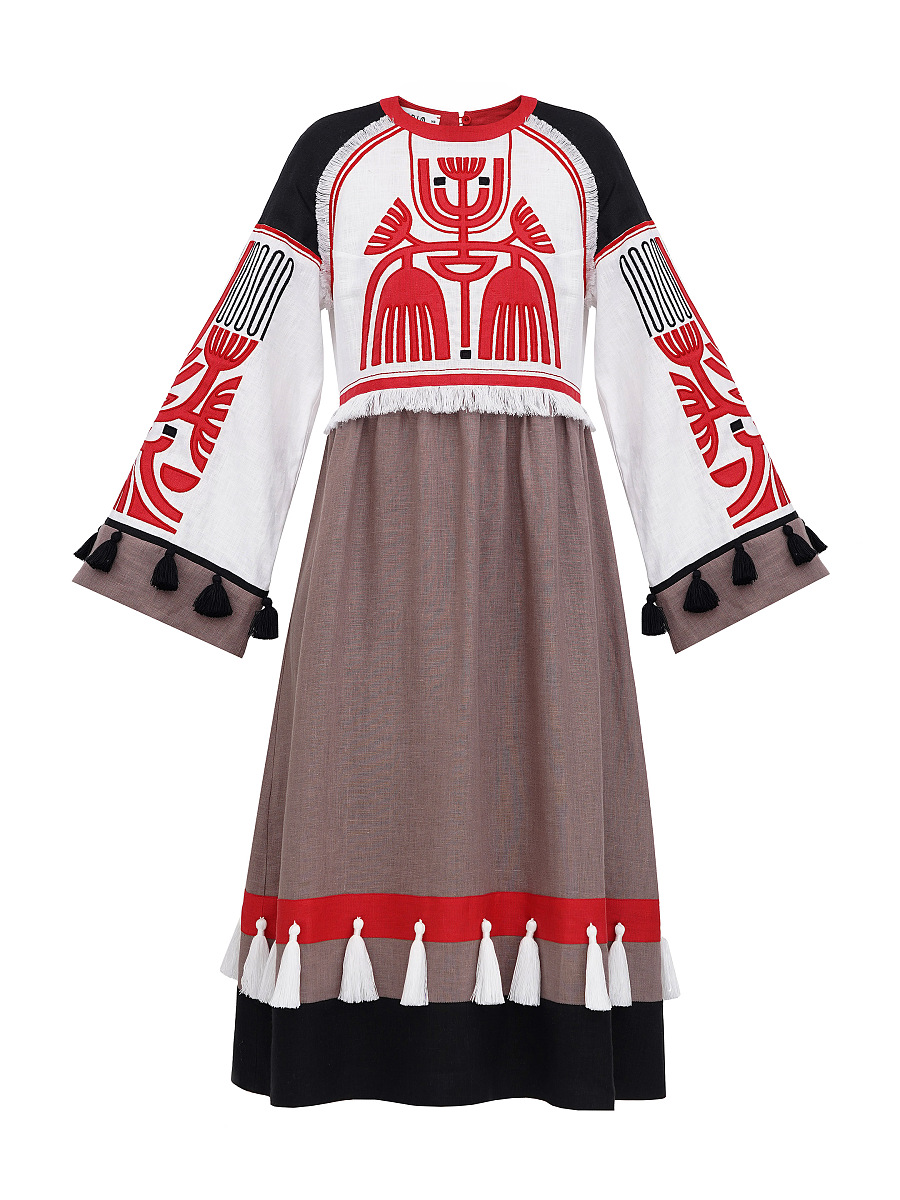 Linen dress with applique Icon Red [0]