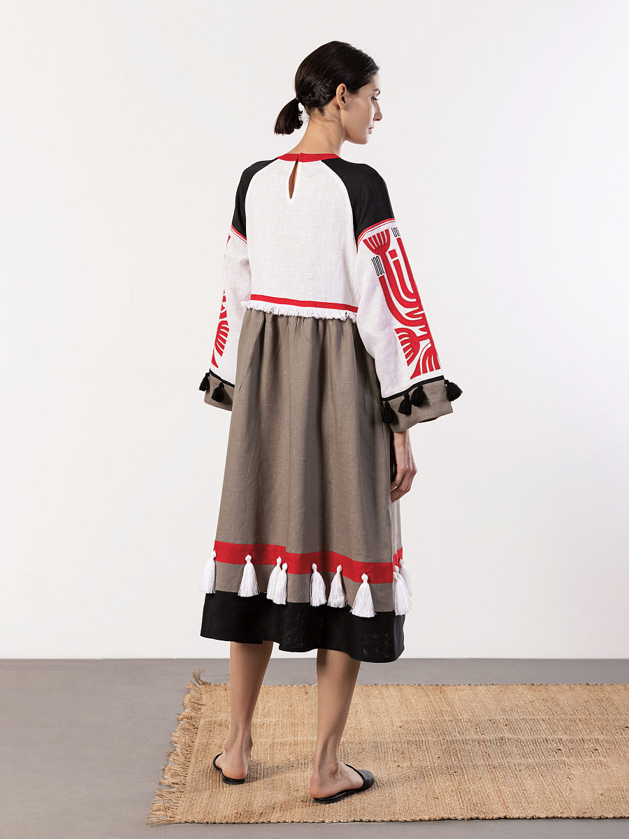 Linen dress with applique Icon Red [0]