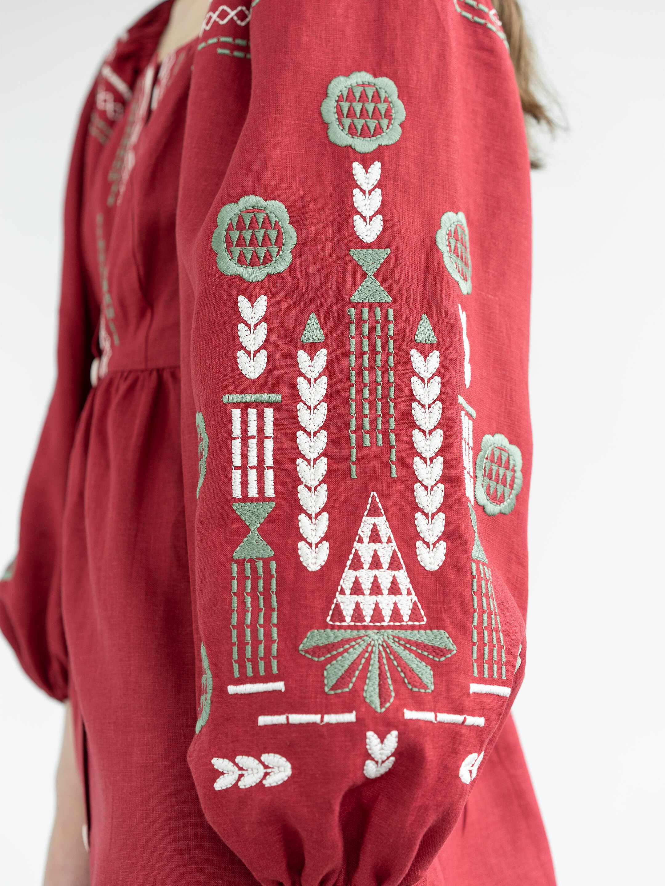 Linen embroidered dress Red Mozaika ціна