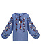 Blue embroidered shirt with floral ornament Fialka