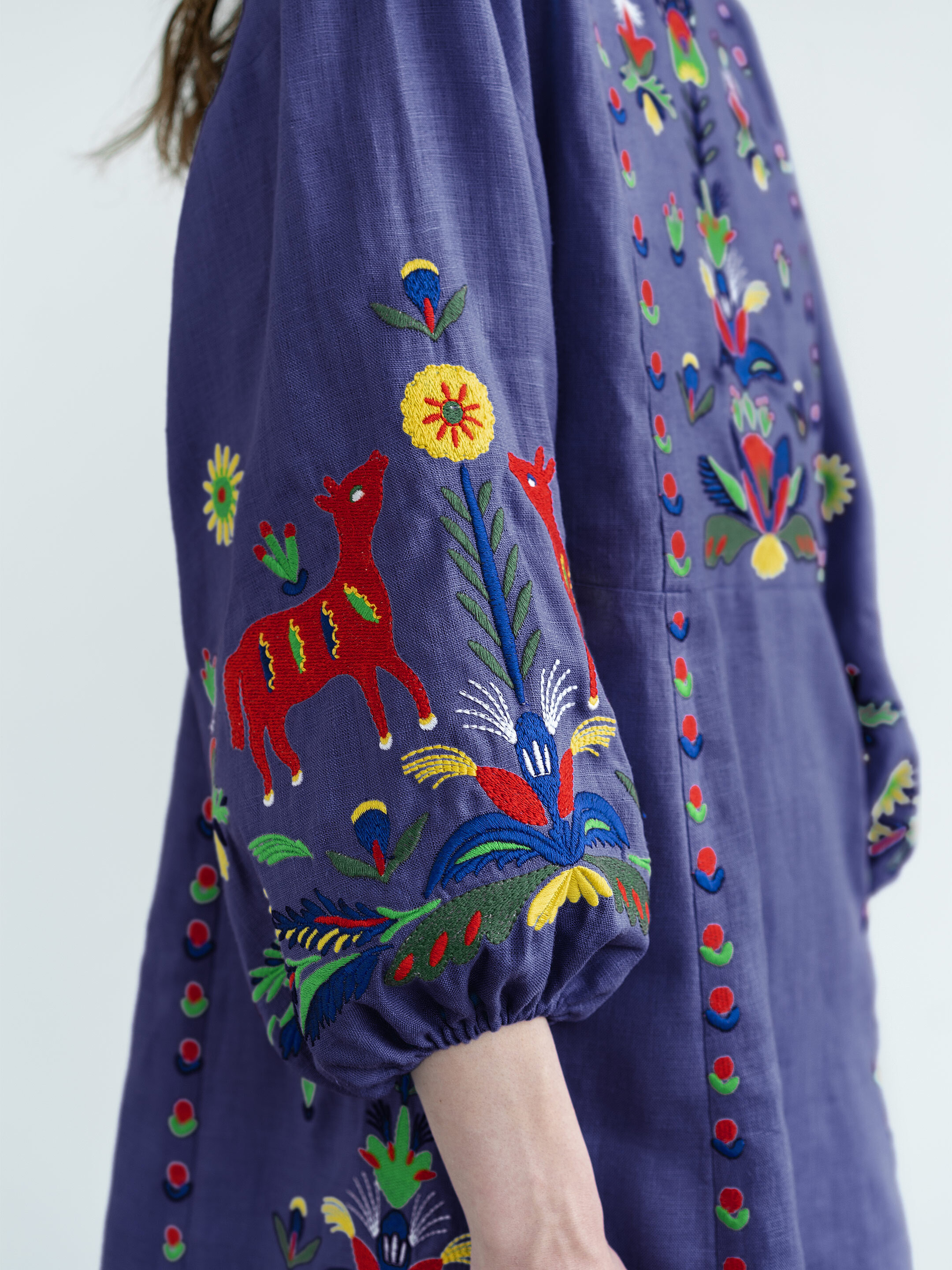 Blue linen dress with embroidery Prykhodko Blue ціна