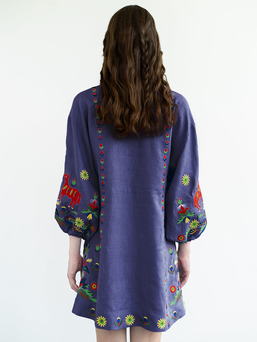 Blue linen dress with embroidery Prykhodko Blue [0]