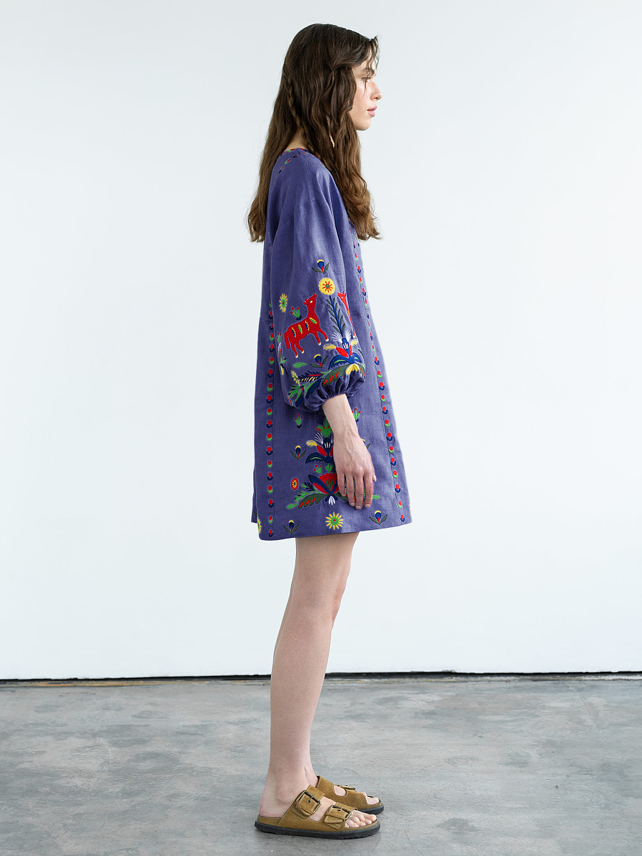 Blue linen dress with embroidery Prykhodko Blue [0]