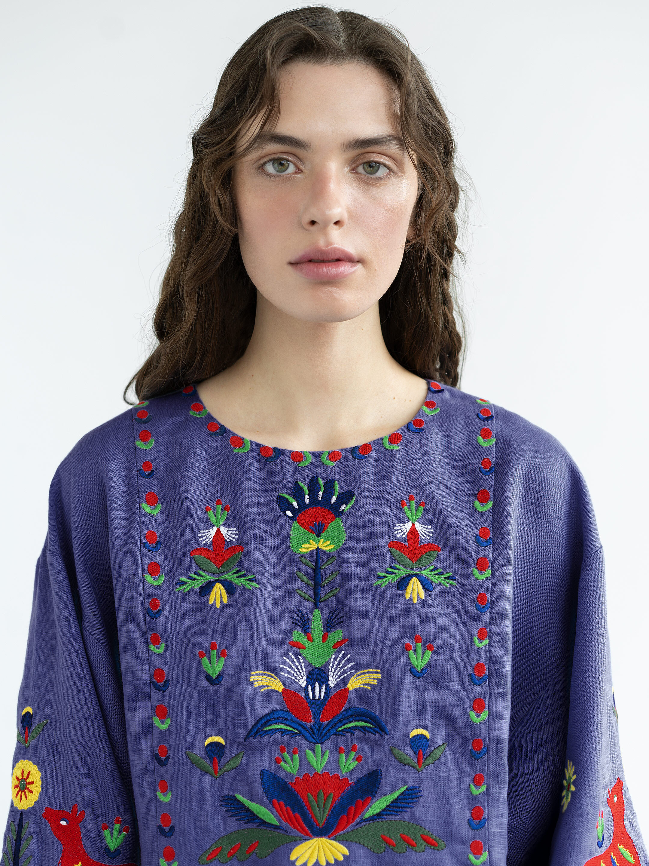 Blue linen dress with embroidery Prykhodko Blue cheap