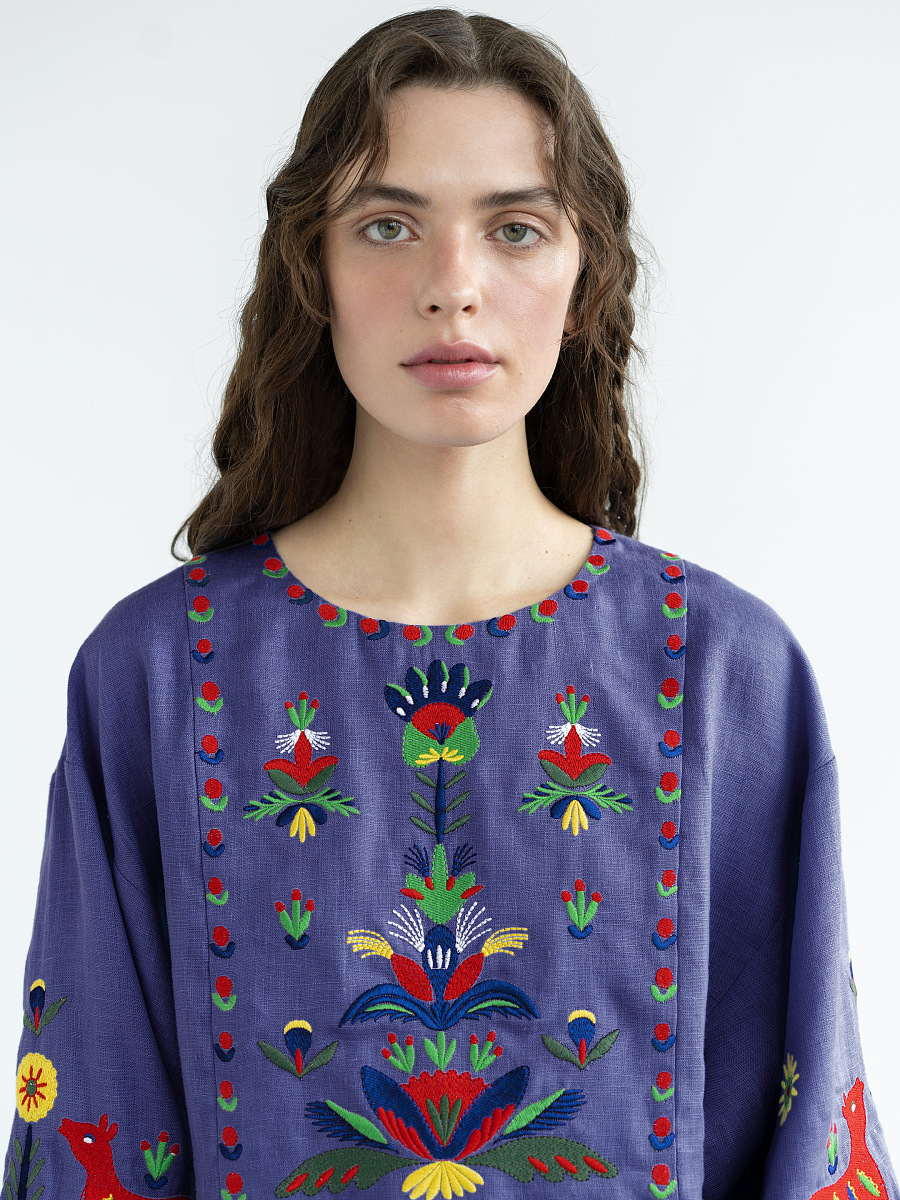 Blue linen dress with embroidery Prykhodko Blue [0]