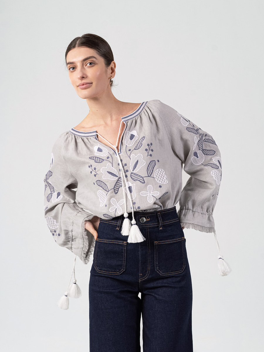 Linen embroidered shirt with floral ornament Harmony [0]