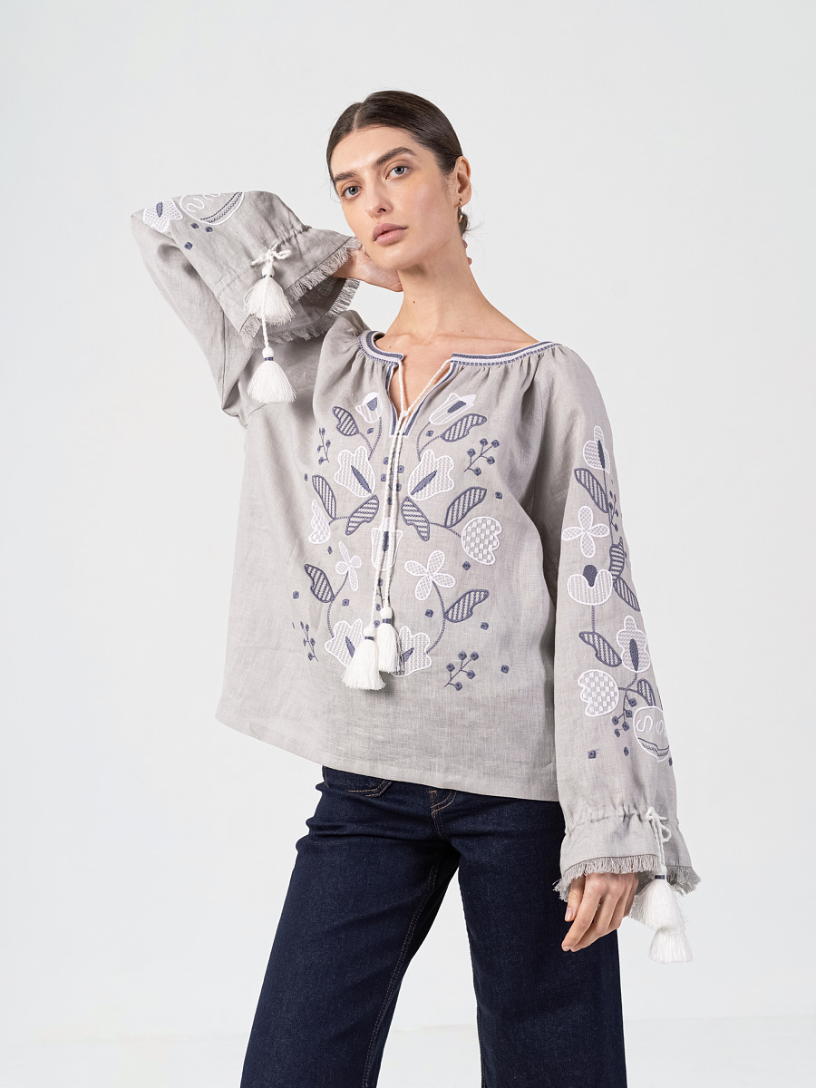 Linen embroidered shirt with floral ornament Harmony [0]
