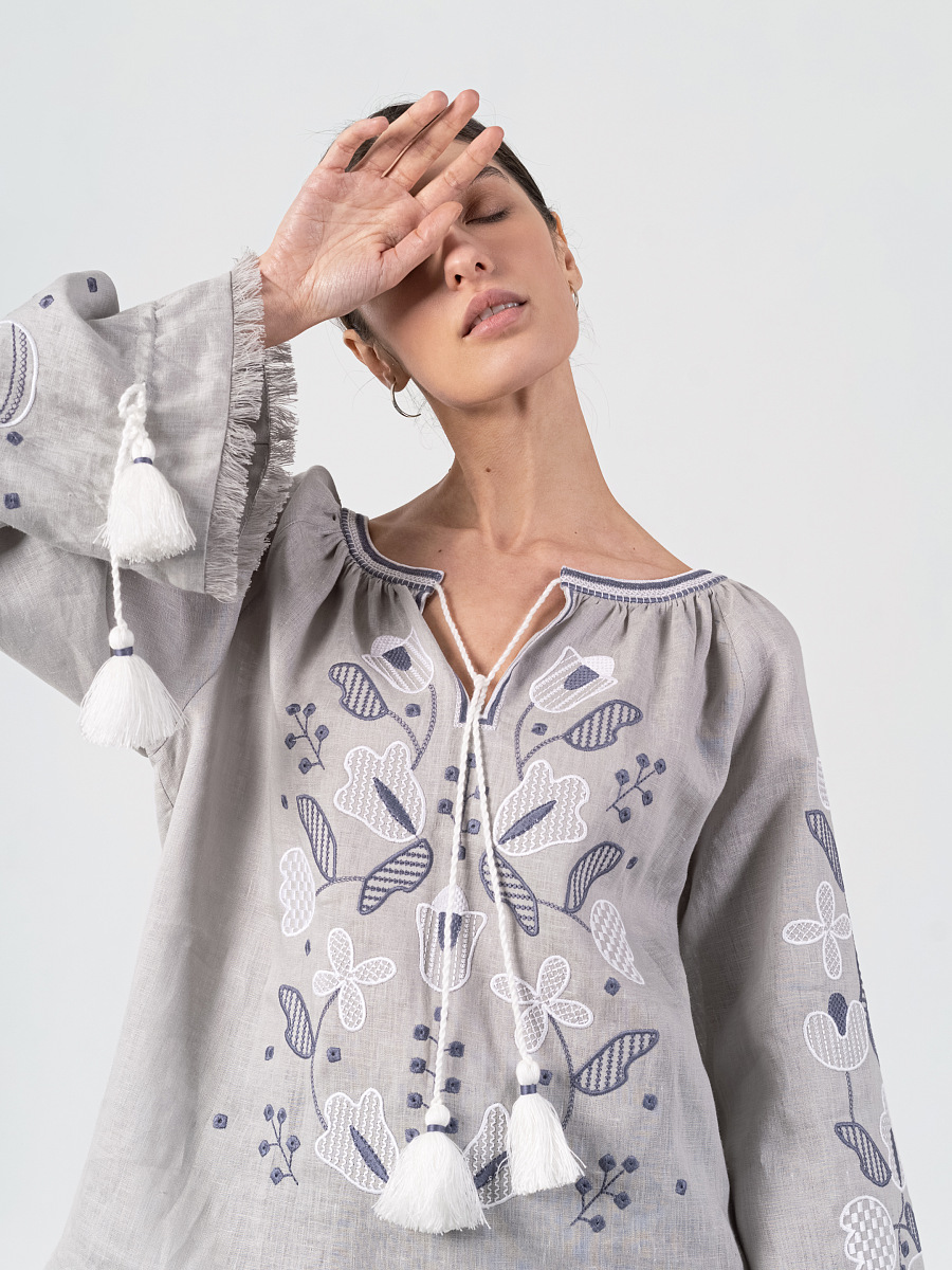 Linen embroidered shirt with floral ornament Harmony [0]