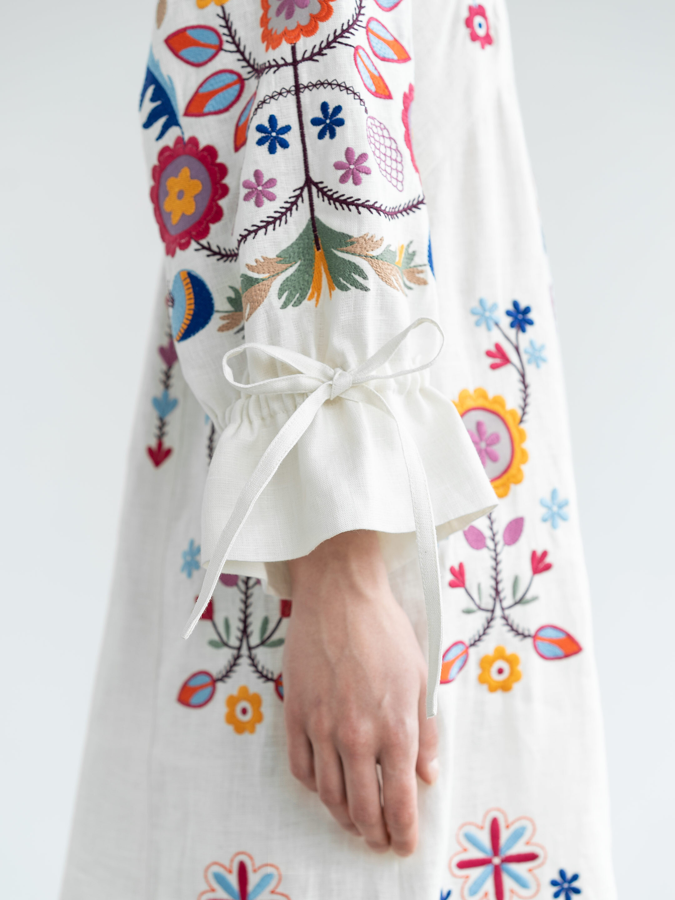 White linen dress with floral embroidery Sobachko order