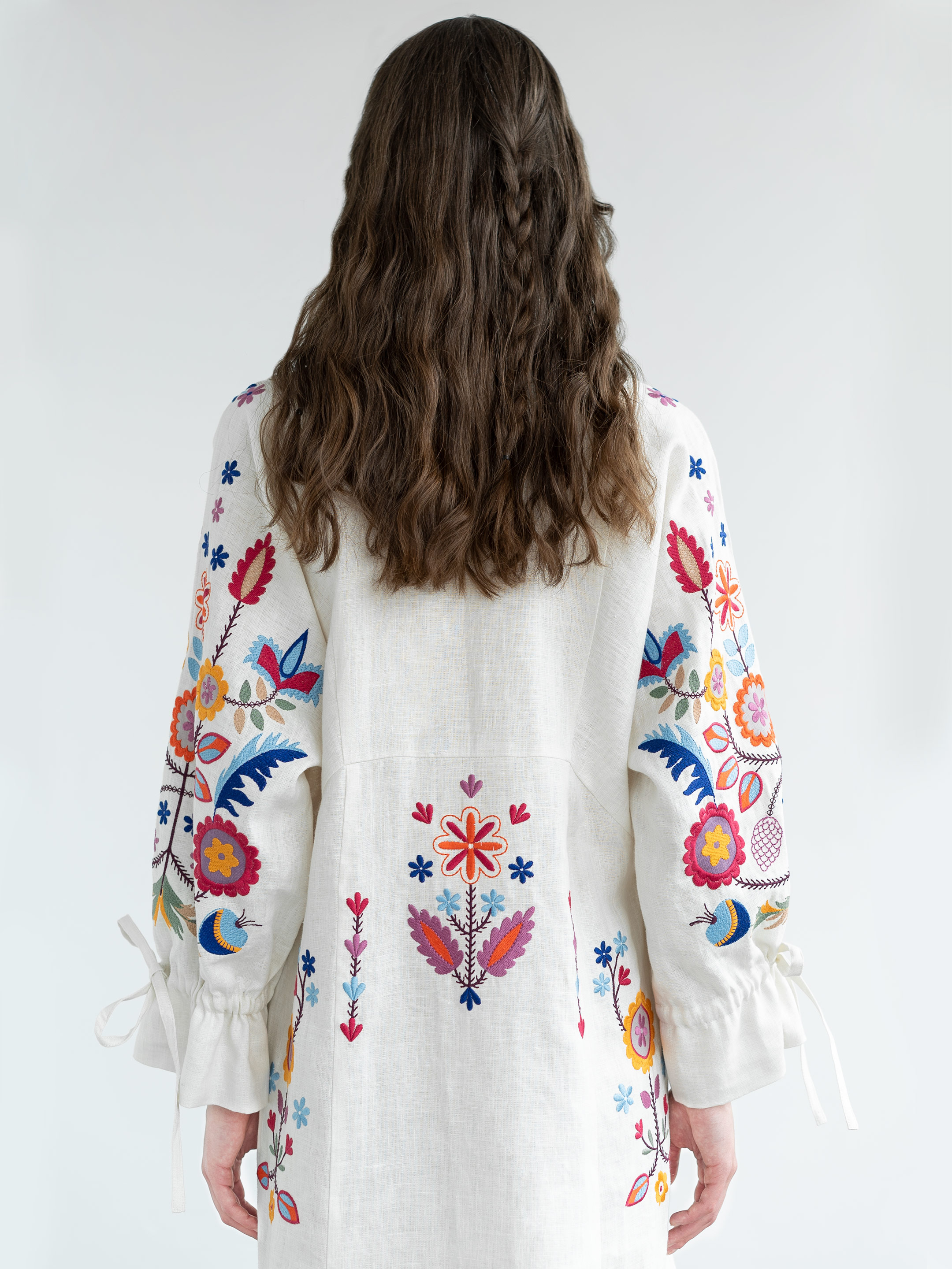 Midi Embroidered White Dress Red Embroidery Boho Dress White Cotton Dress  With Folk Embroidery and Puff Sleeves 