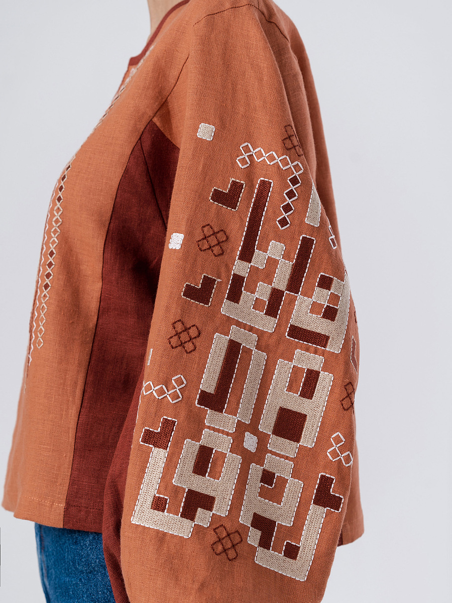 Linen embroidered shirt with geometric ornament Nezalezhni [0]