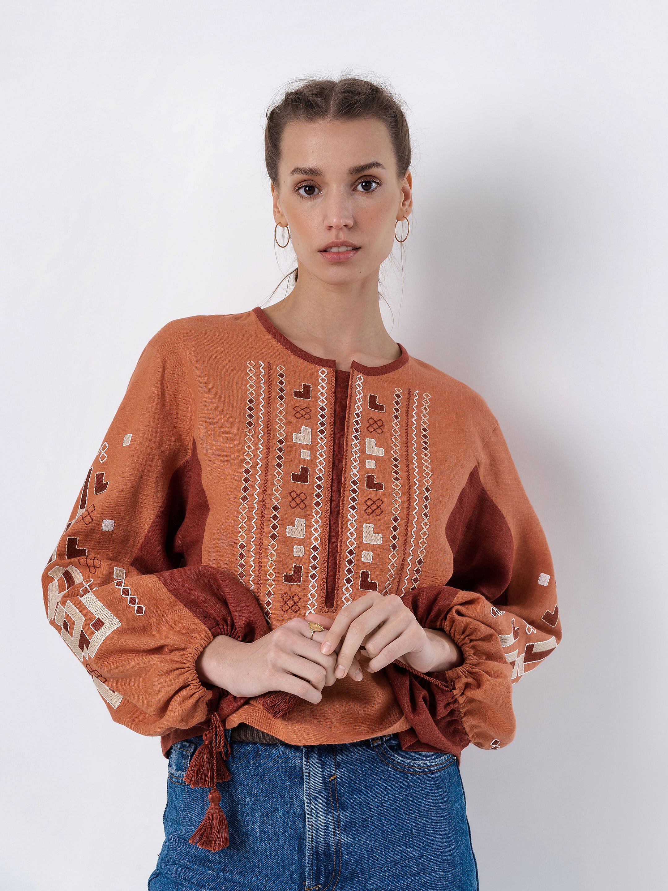 Linen embroidered shirt with geometric ornament Nezalezhni Buy