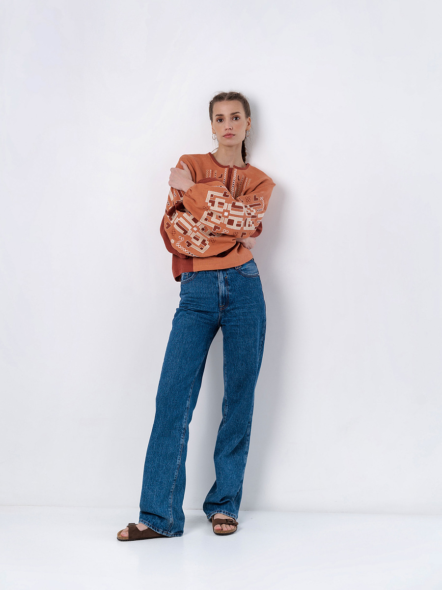 Linen embroidered shirt with geometric ornament Nezalezhni [0]