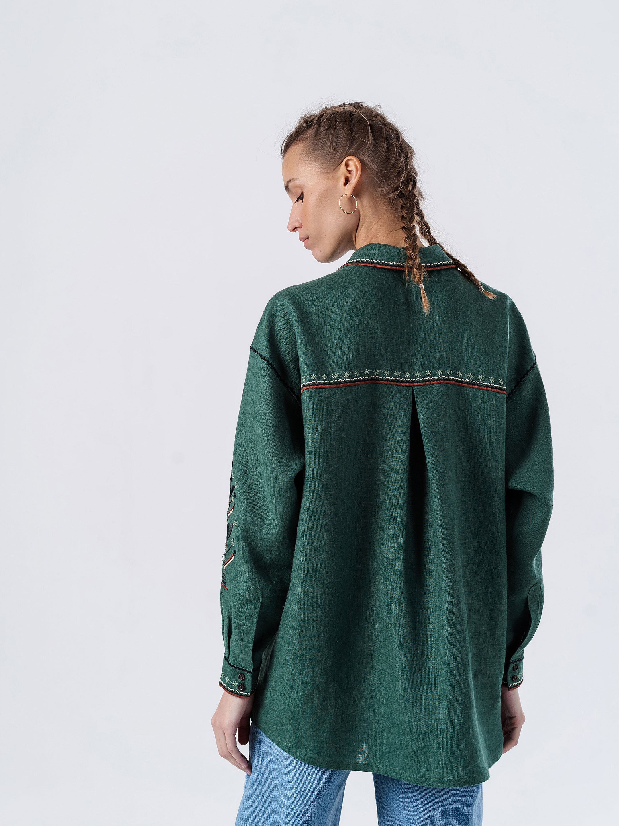 Green linen embroidered shirt Forest choose