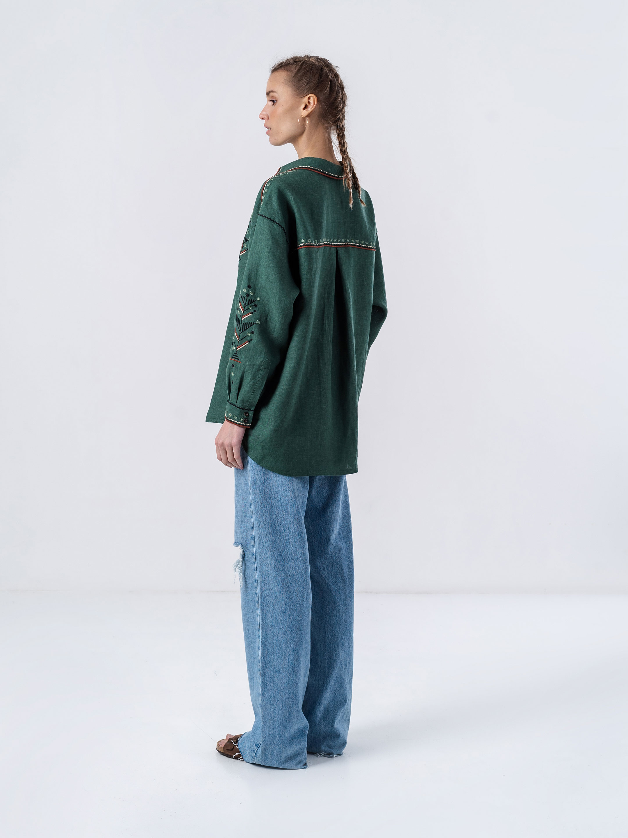 Green linen embroidered shirt Forest - photo 2