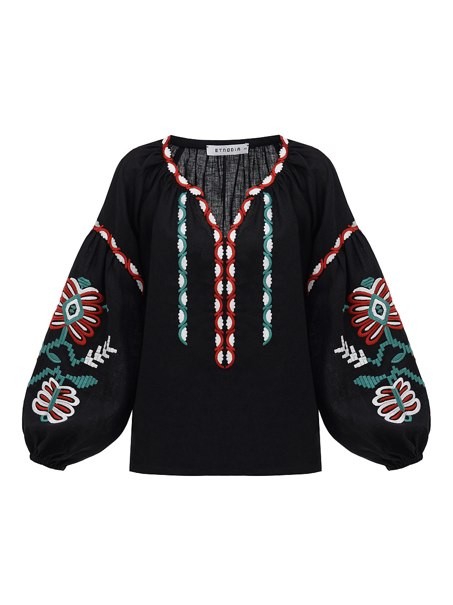 Embroidered shirt with black linen VARENYK [0]