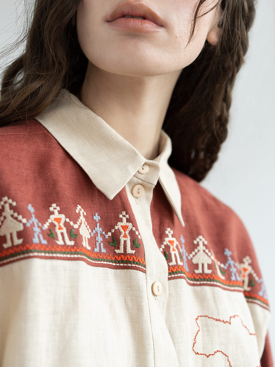 Linen shirt with embroidered cities-heroes Smilyvist 2 [0]