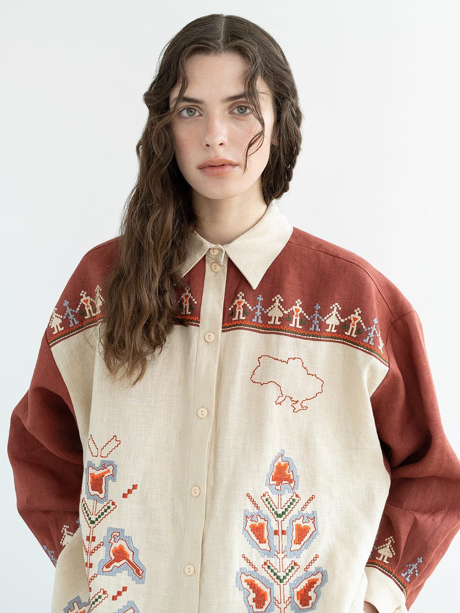 Linen shirt with embroidered cities-heroes Smilyvist 2 [0]