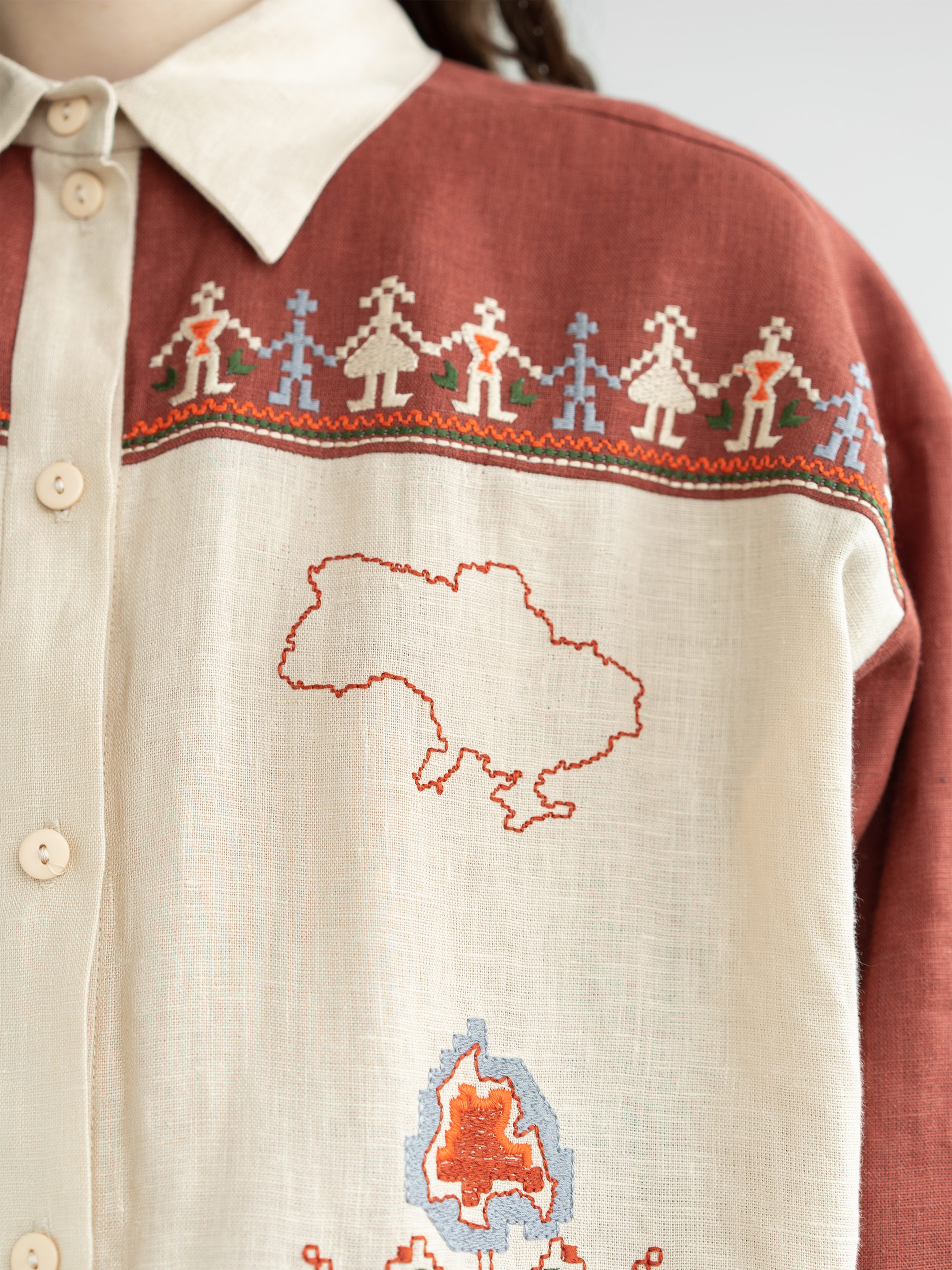 Linen shirt with embroidered cities-heroes Smilyvist 2 buy