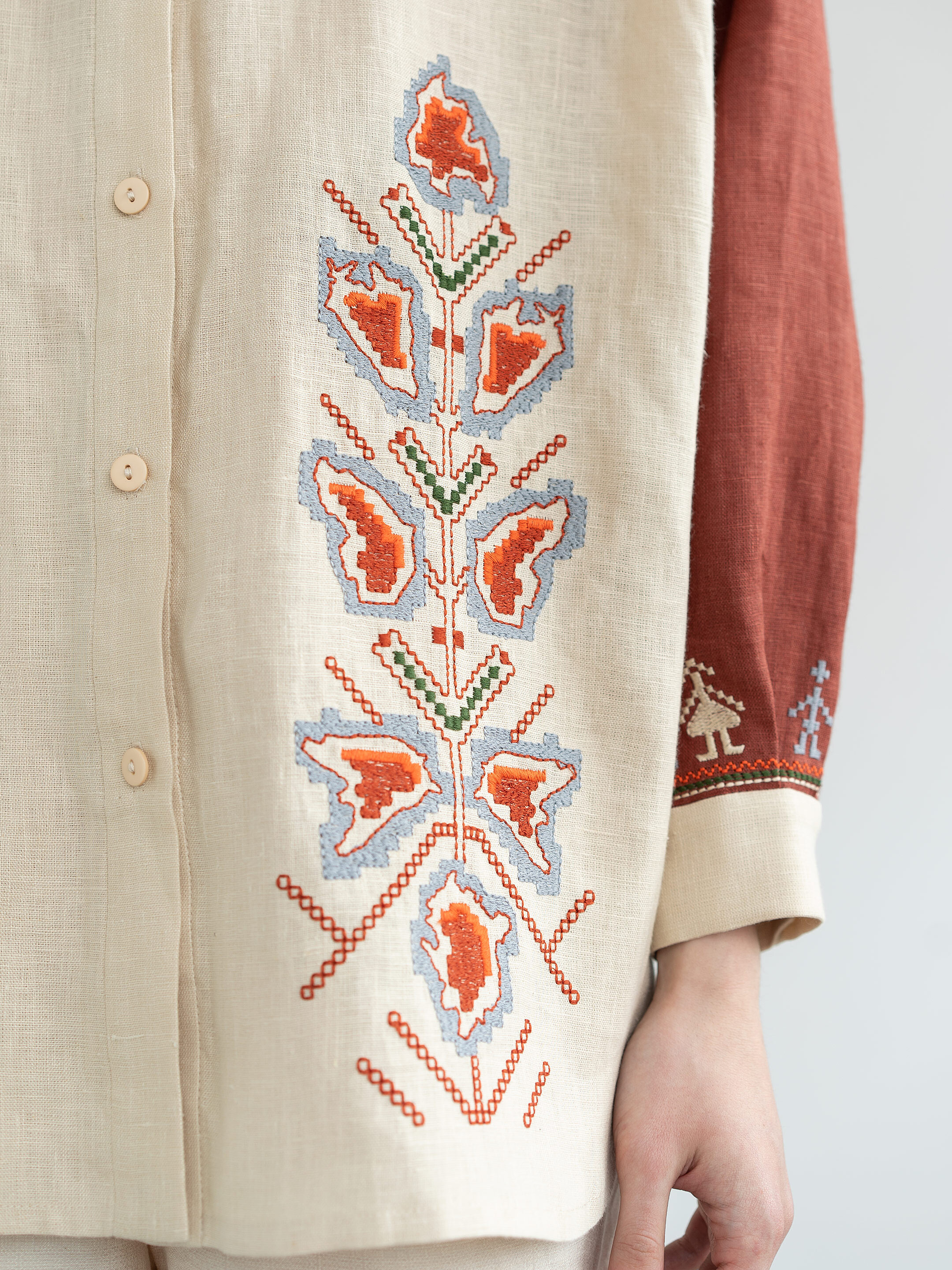 Linen shirt with embroidered cities-heroes Smilyvist 2 cheap