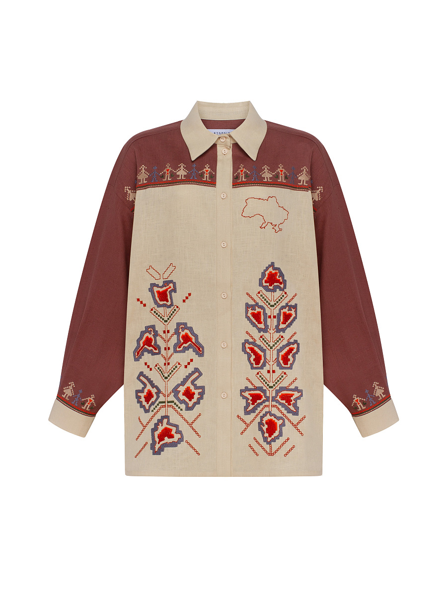Linen shirt with embroidered cities-heroes Smilyvist 2 [0]