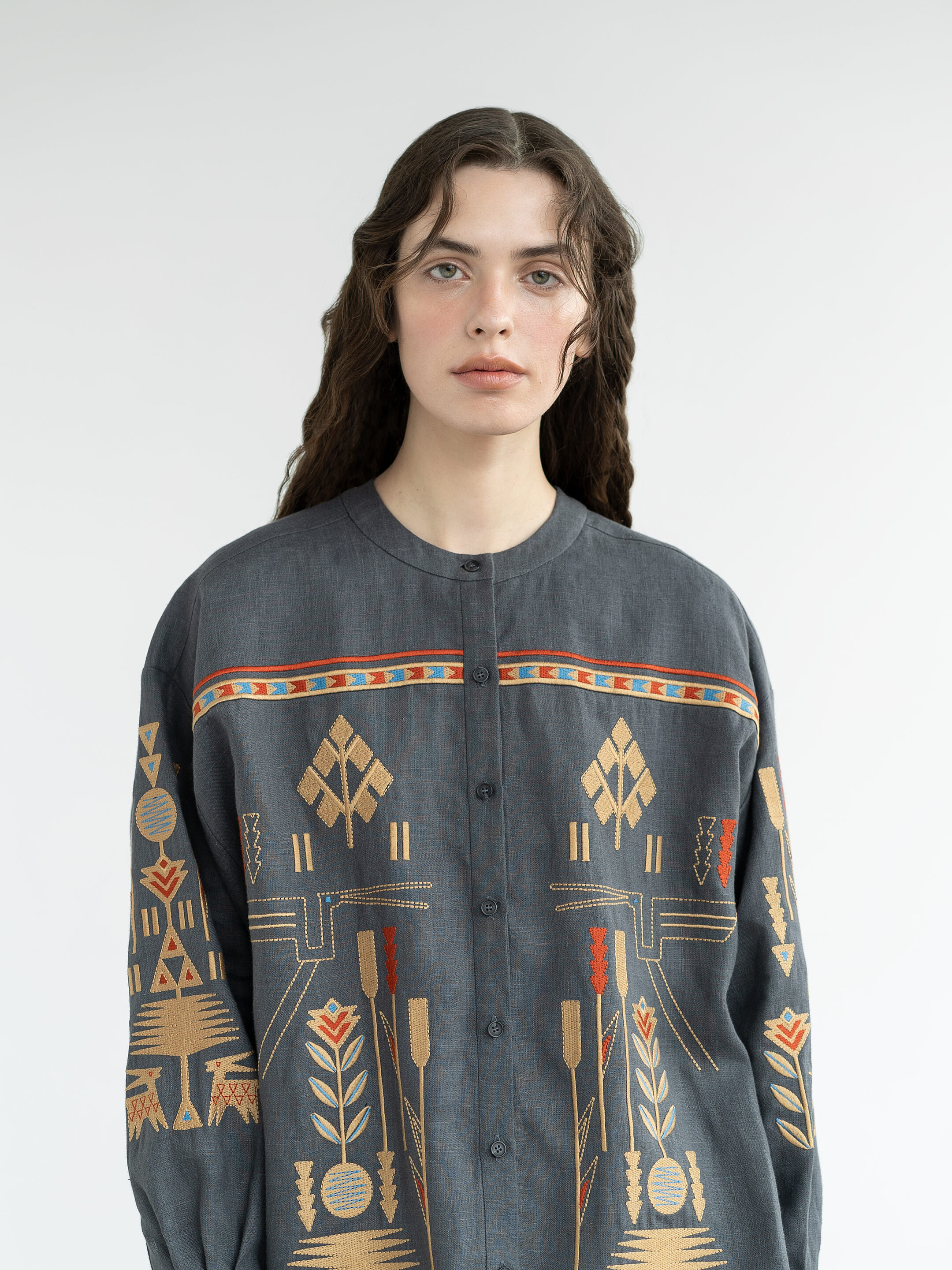 Linen shirt with embroidery Saenko sizes