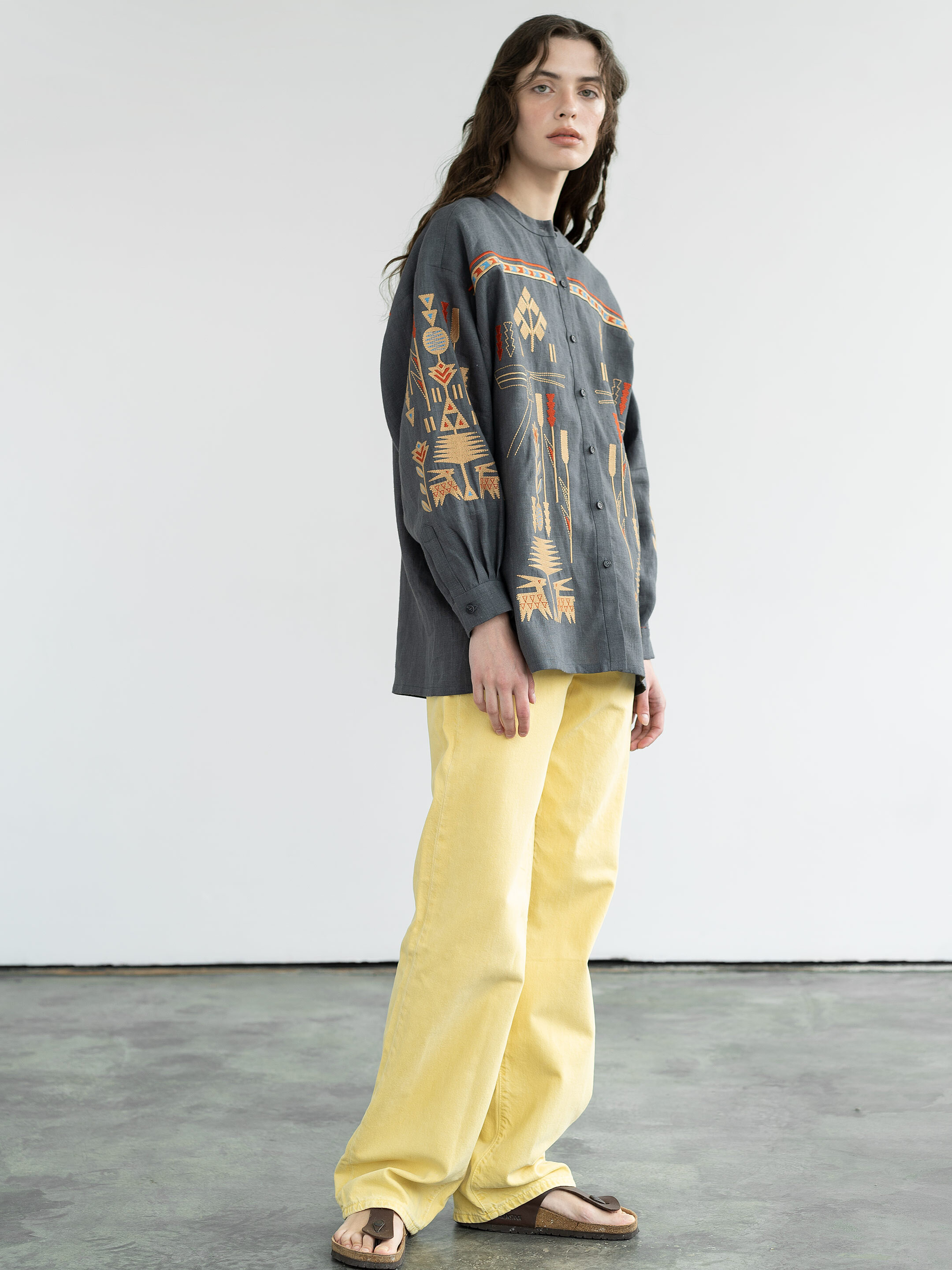 Linen shirt with embroidery Saenko fitting