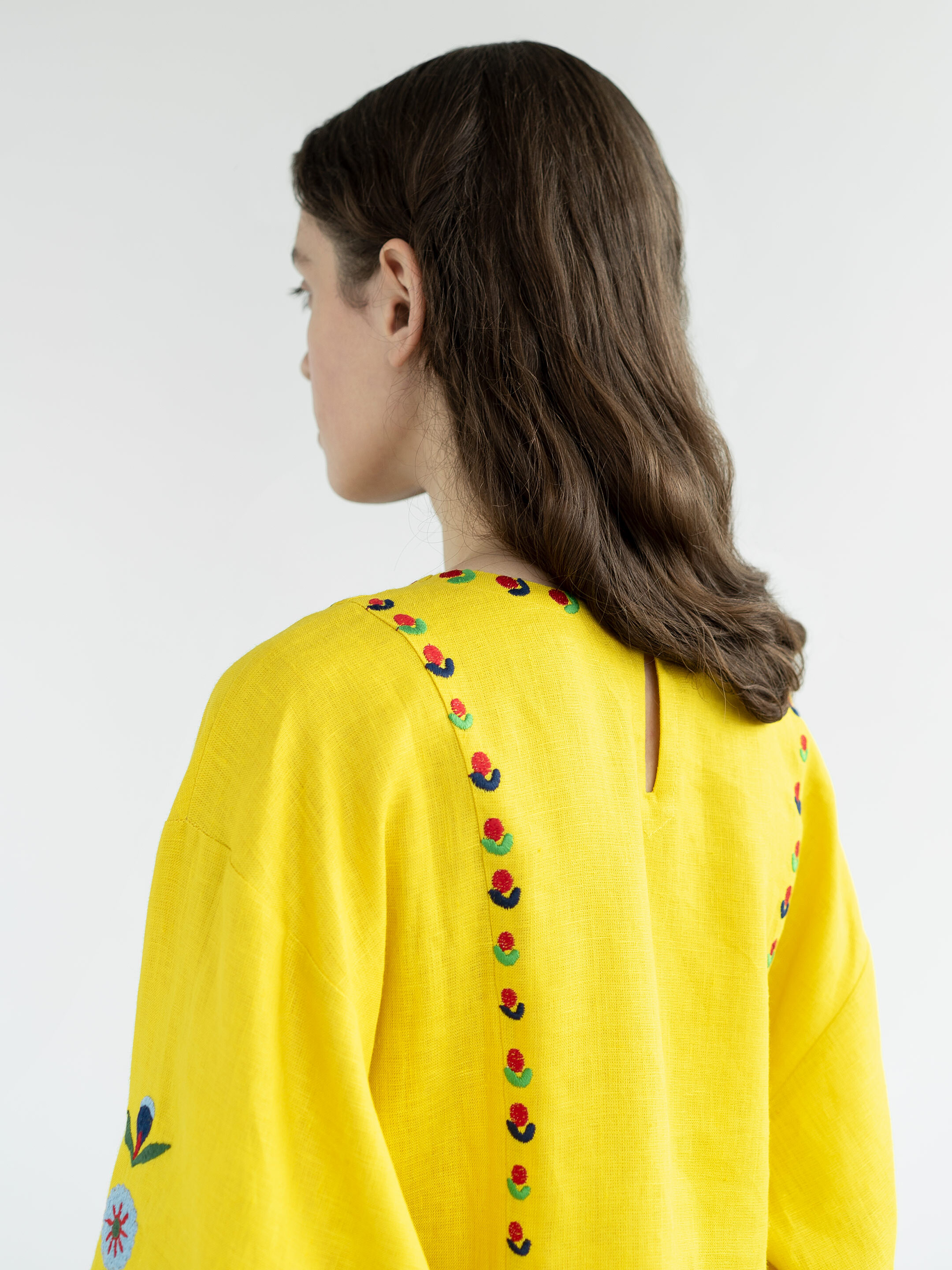 Yellow linen dress with embroidery Prykhodko Yellow sizes