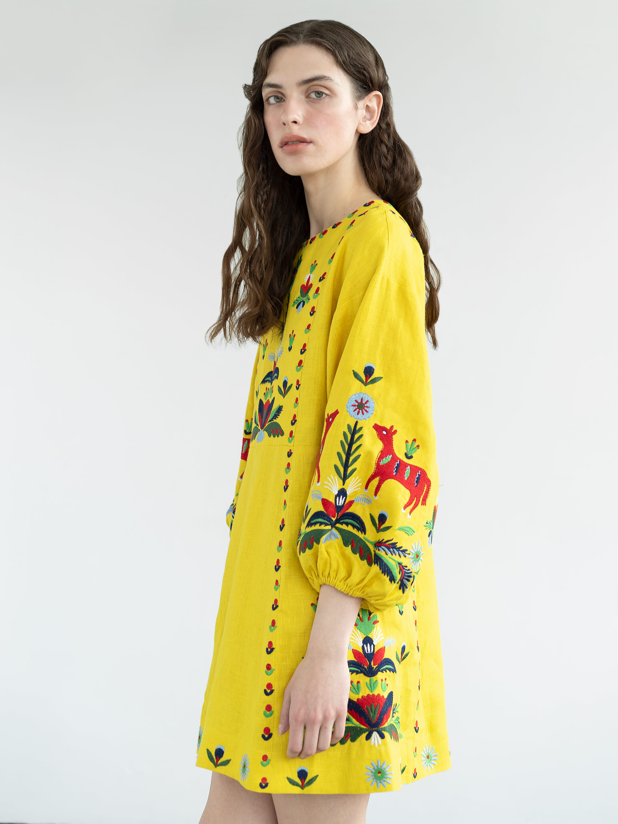 Yellow linen dress with embroidery Prykhodko Yellow choose