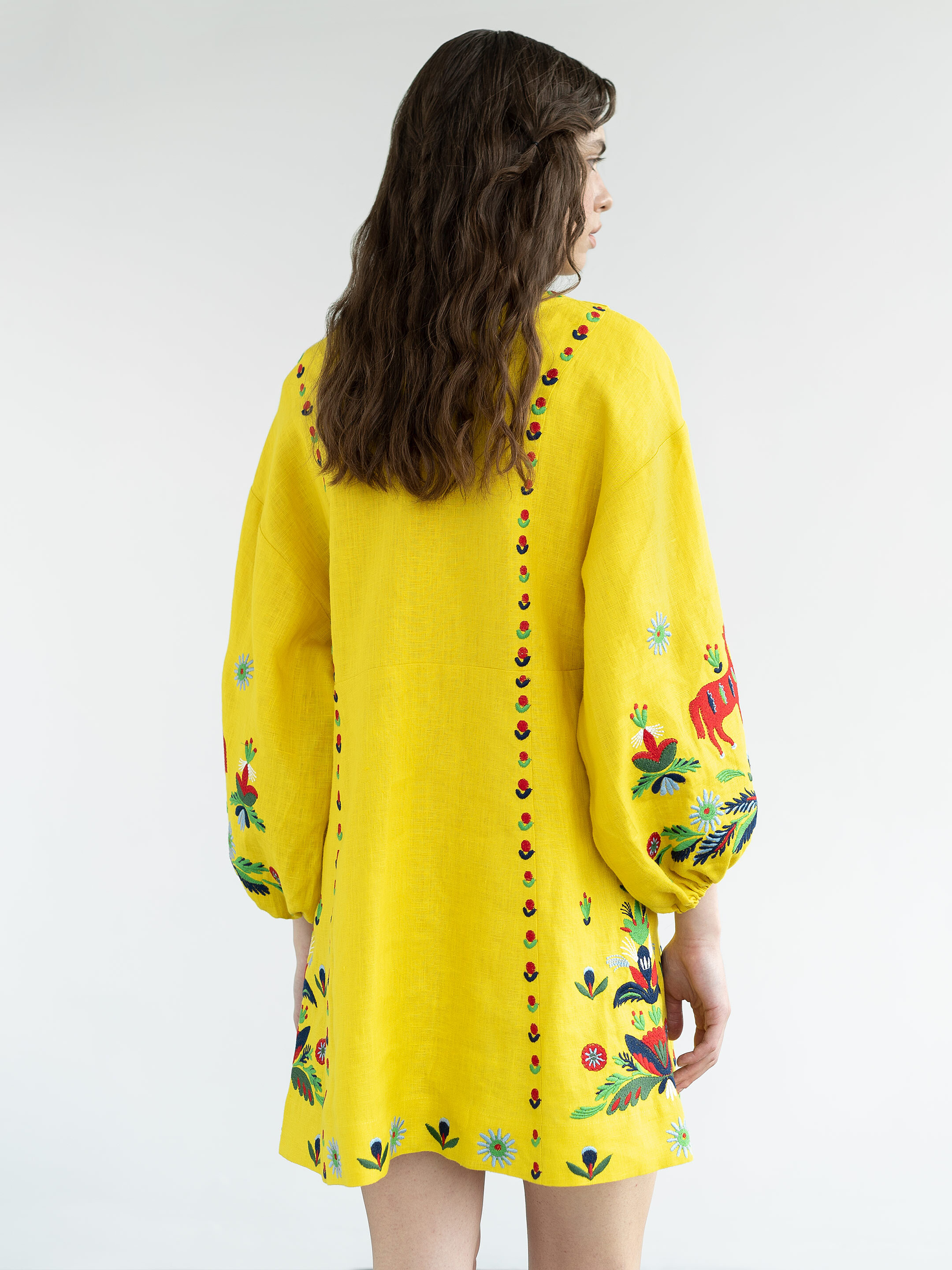 Yellow linen dress with embroidery Prykhodko Yellow in Ukraine