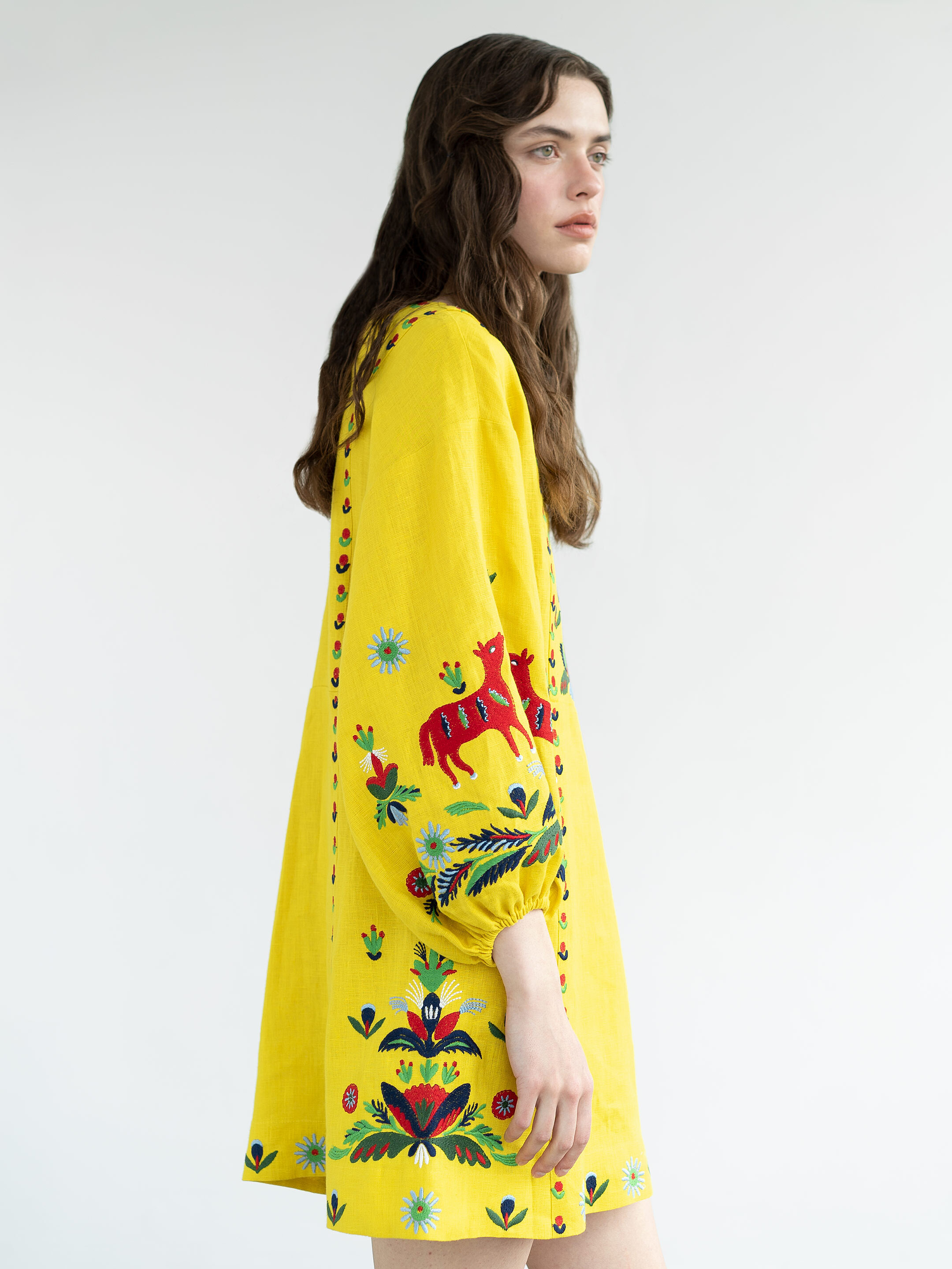 Yellow linen dress with embroidery Prykhodko Yellow order