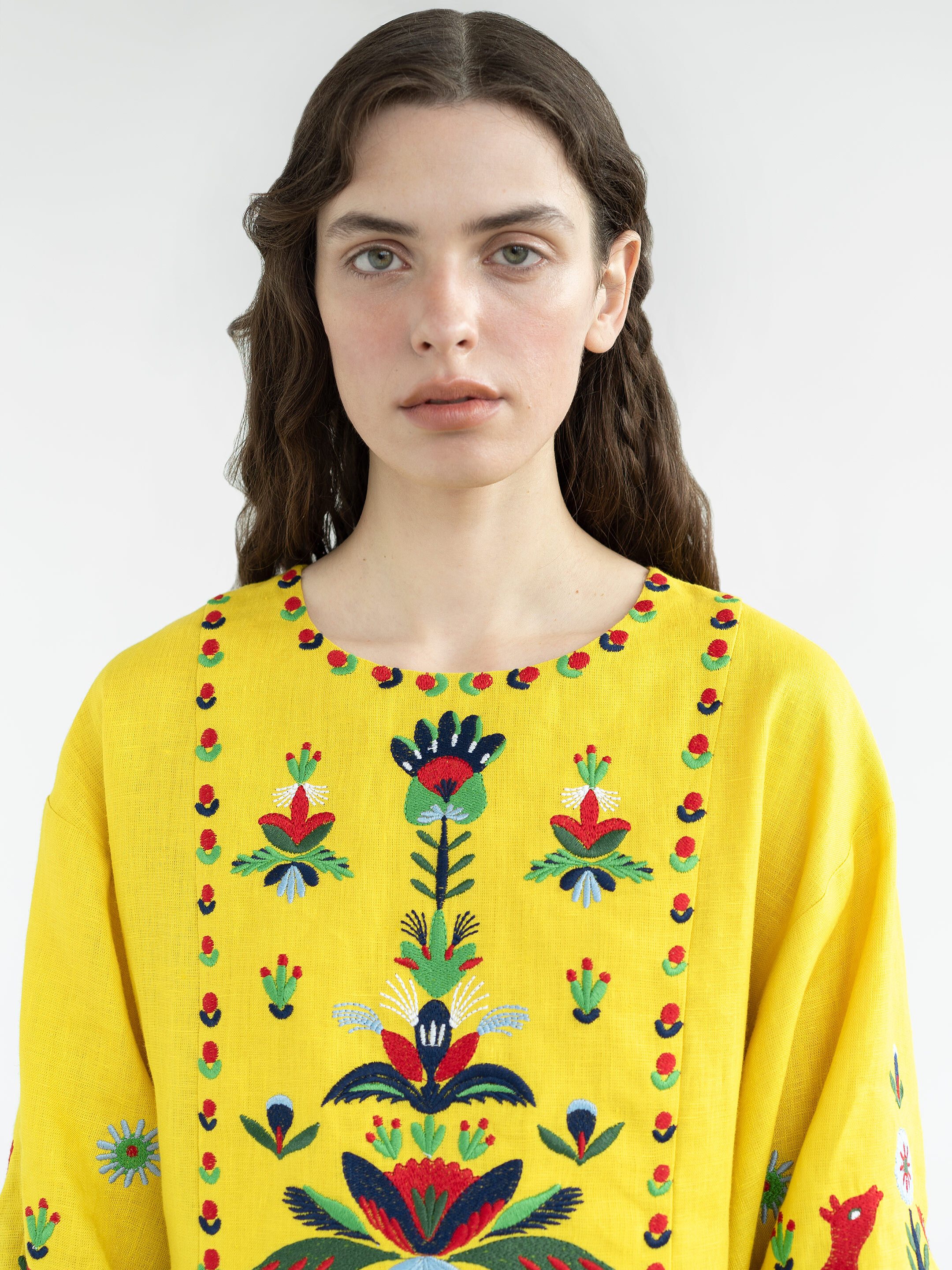 Yellow linen dress with embroidery Prykhodko Yellow photo