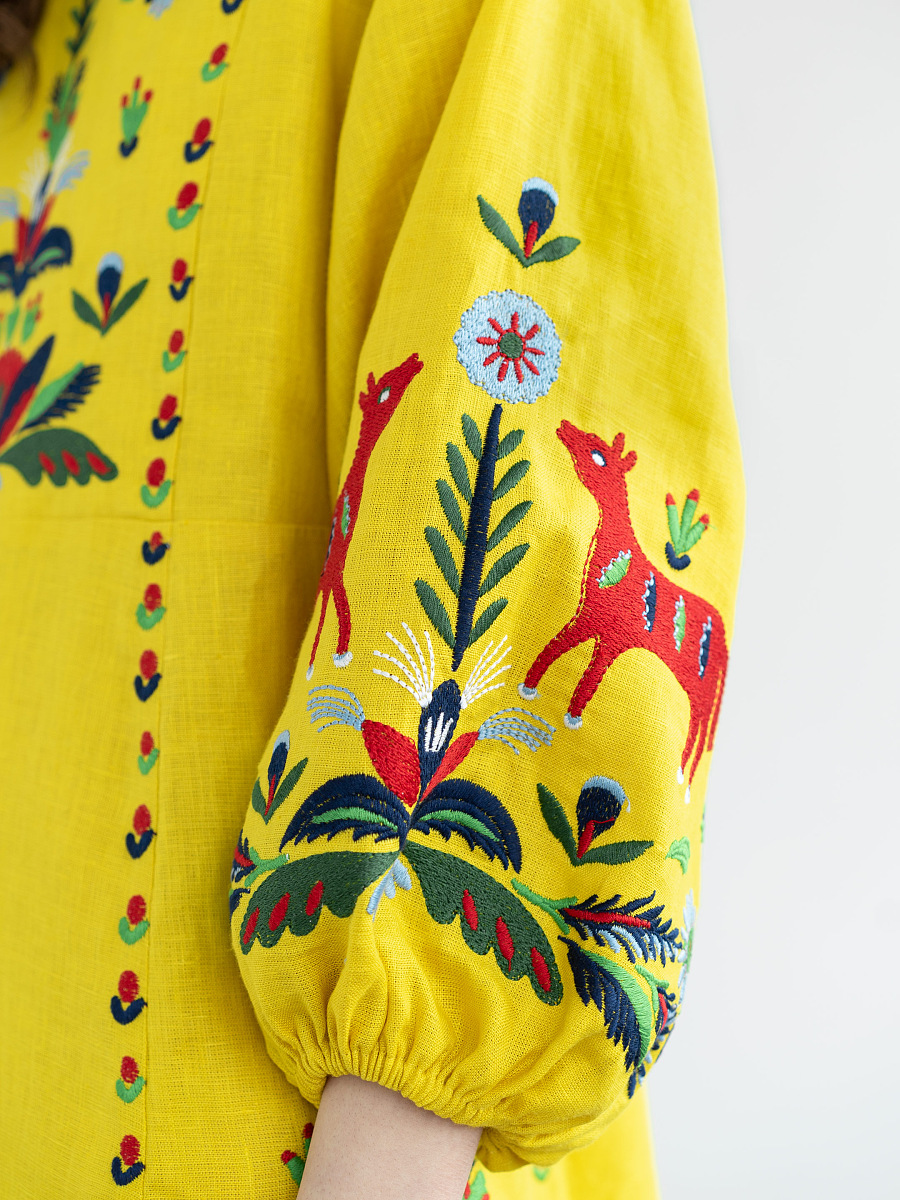 Yellow linen dress with embroidery Prykhodko Yellow [0]