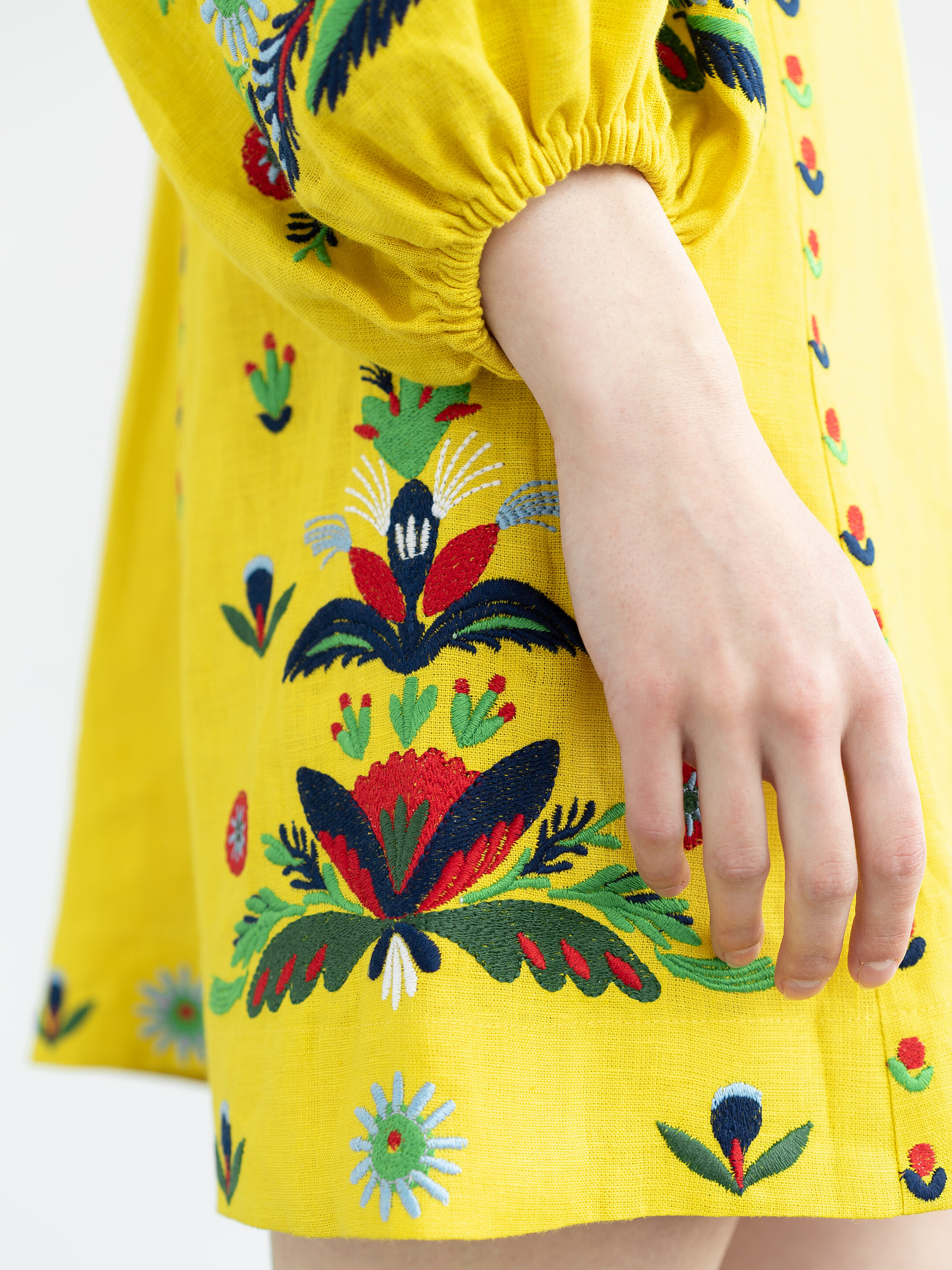 Yellow linen dress with embroidery Prykhodko Yellow buy