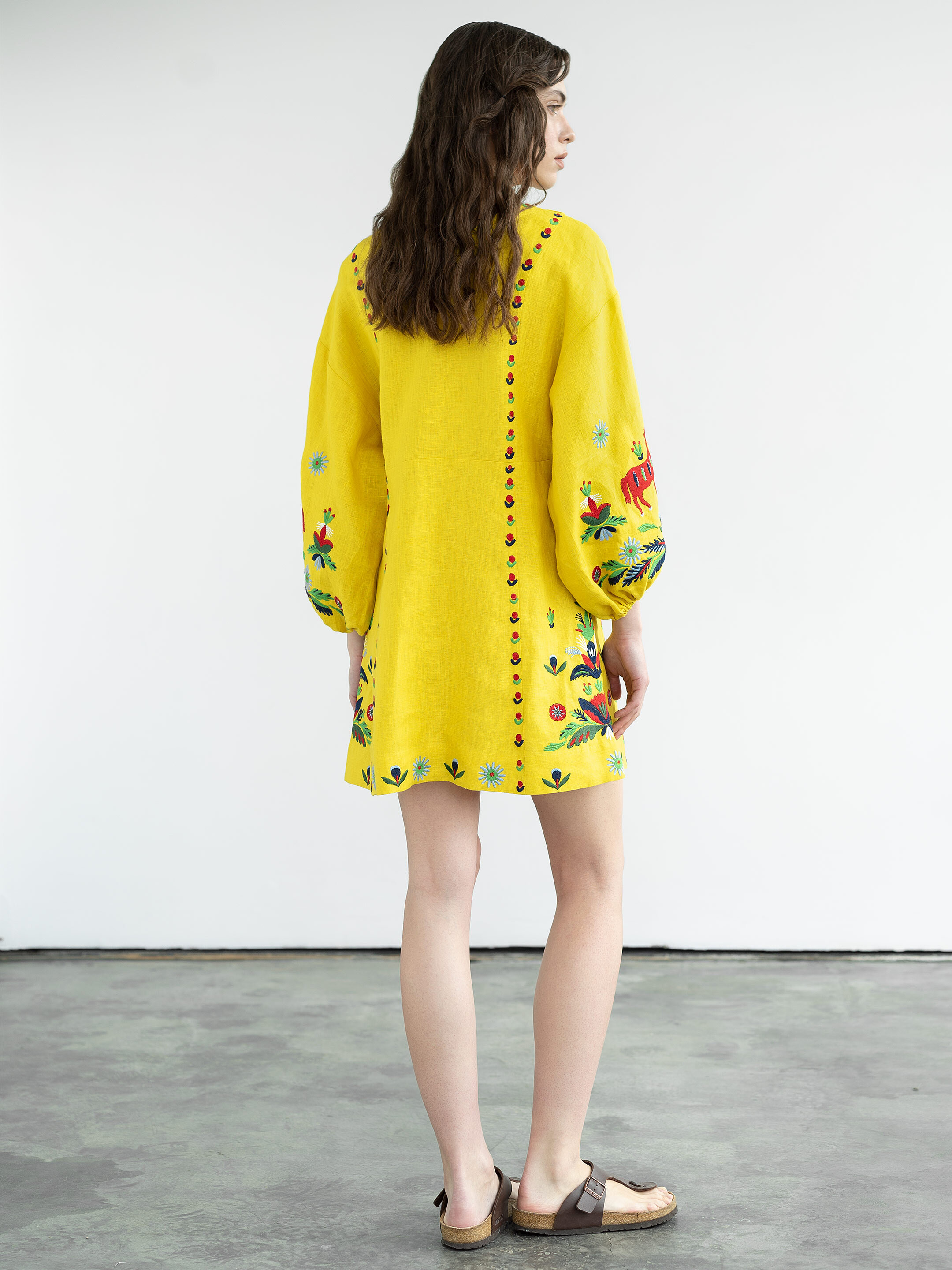 Yellow linen dress with embroidery Prykhodko Yellow with delivery