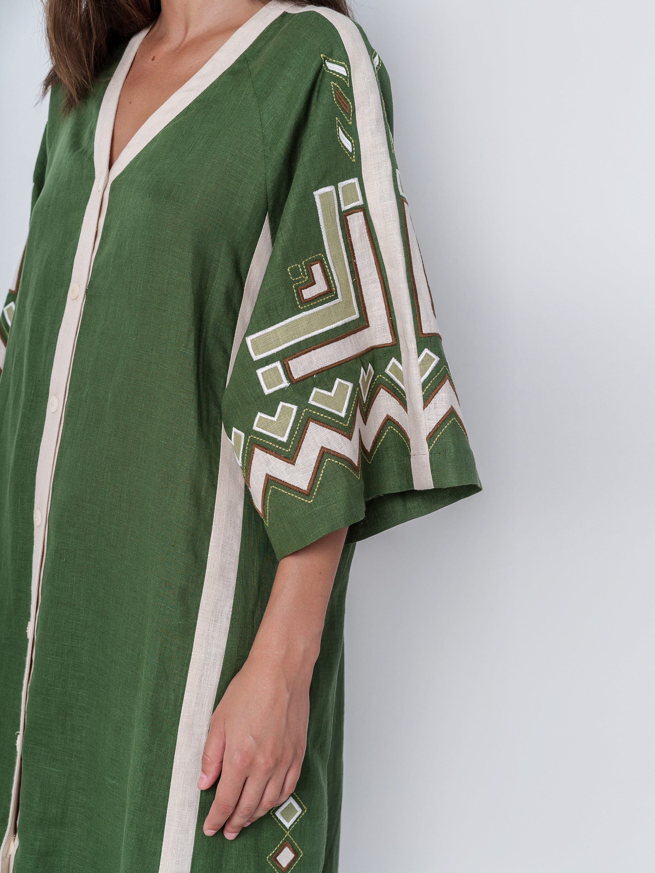 Green dress with black applique and embroidery VILHA buy in Kyiv