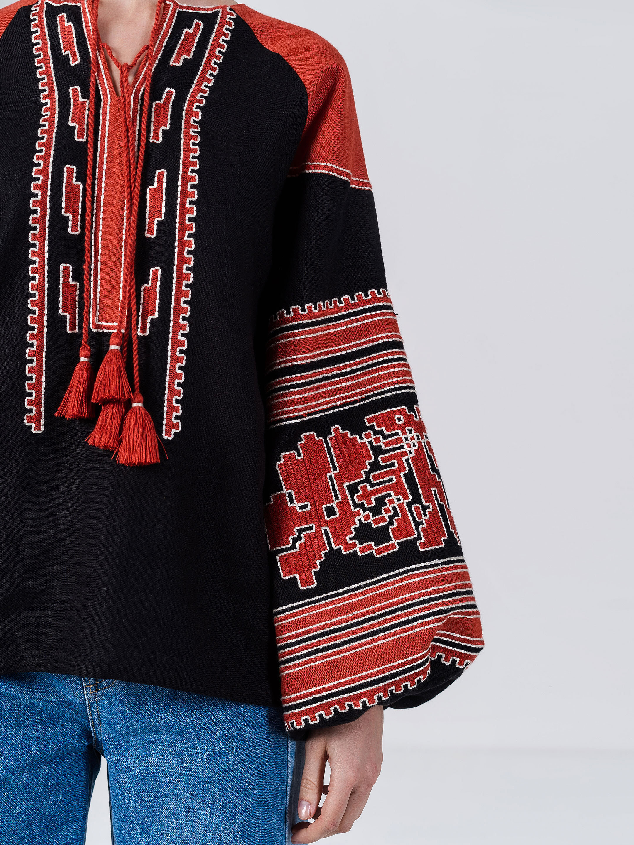 Linen embroidered shirt with free cut Vintage Red choose