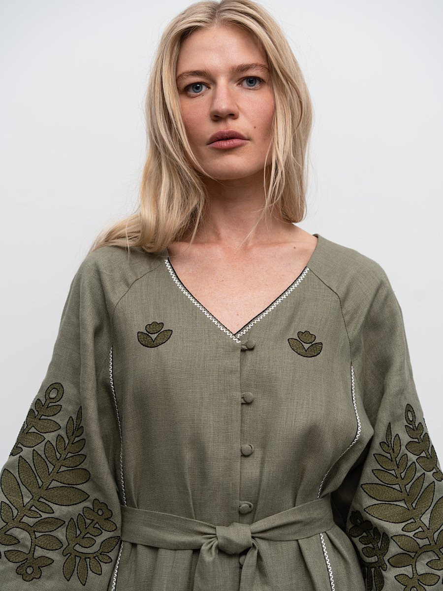 Linen embroidered dress with buttons Smereka [0]