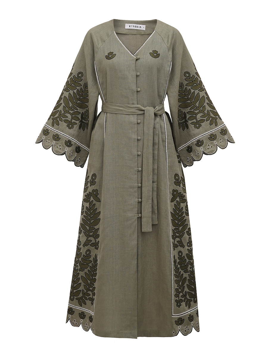 Linen embroidered dress with buttons Smereka [0]