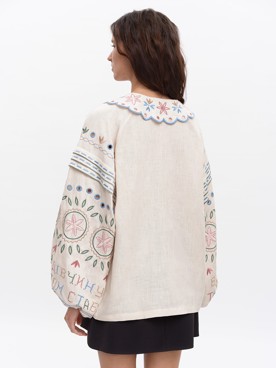 Embroidered beige linen shirt with a collar Bandura [0]