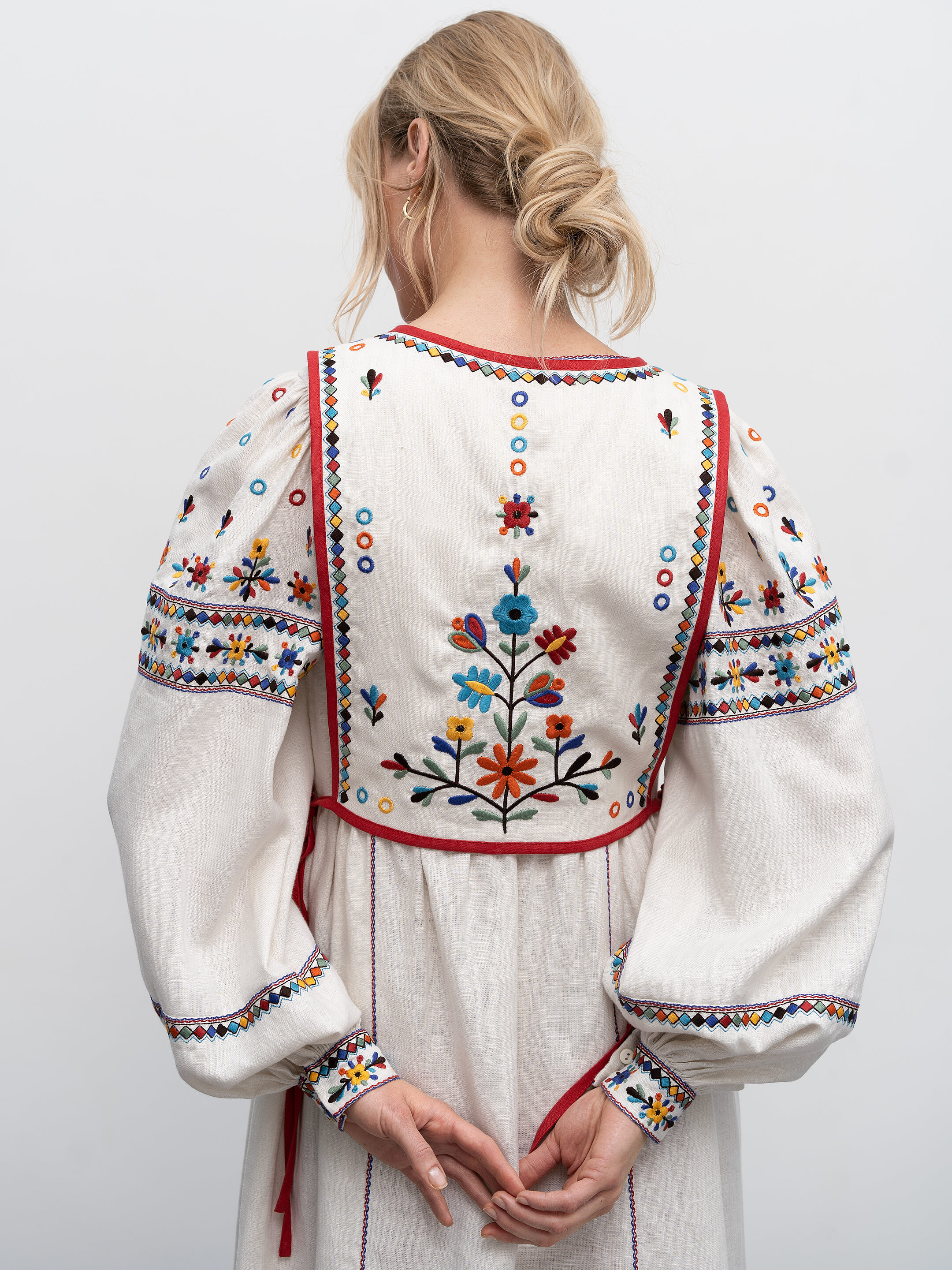 Linen embroidered vest with ties Yaryna vest fitting