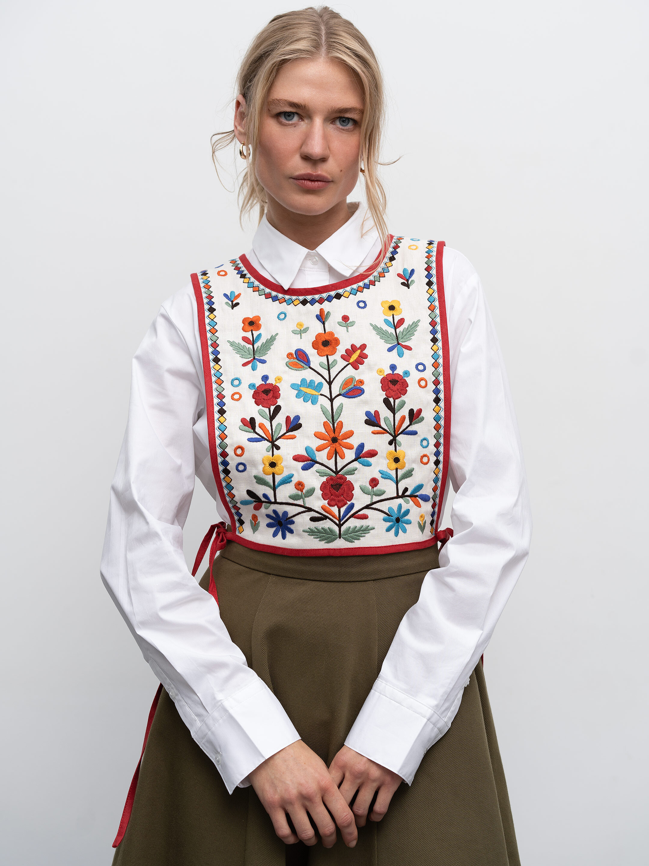 Linen embroidered vest with ties Yaryna vest Buy