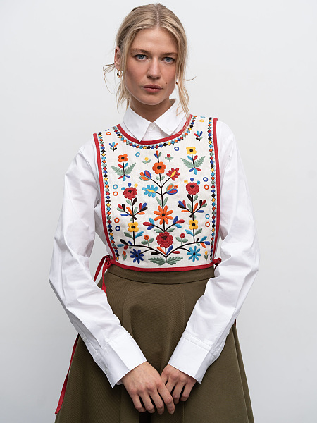 Linen embroidered vest with ties Yaryna vest buy in Kyiv, price — Etnodim