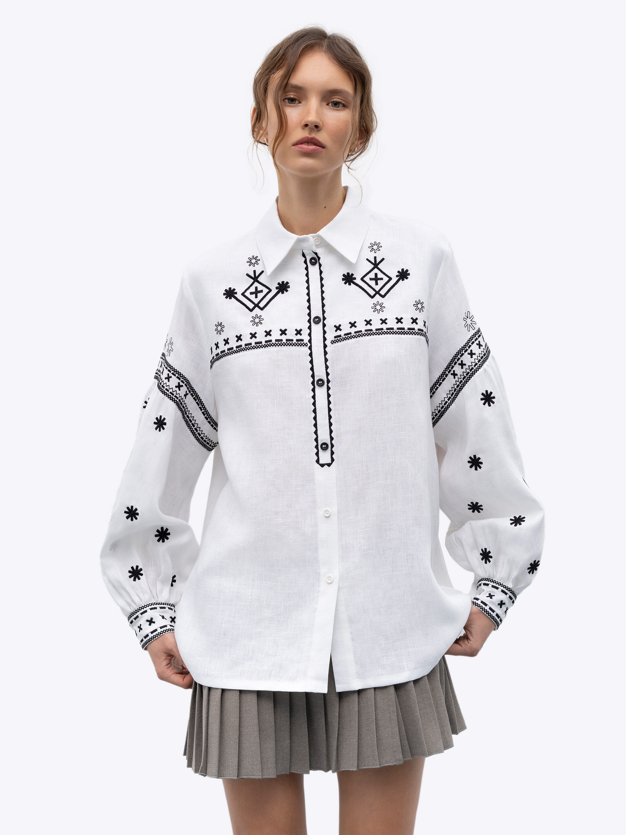 White linen shirt with embroidery Tsvit Buy