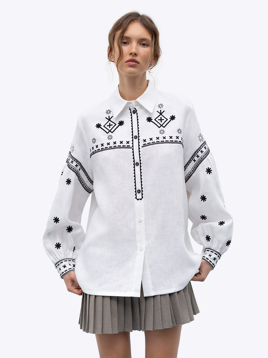 White linen shirt with embroidery Tsvit [0]