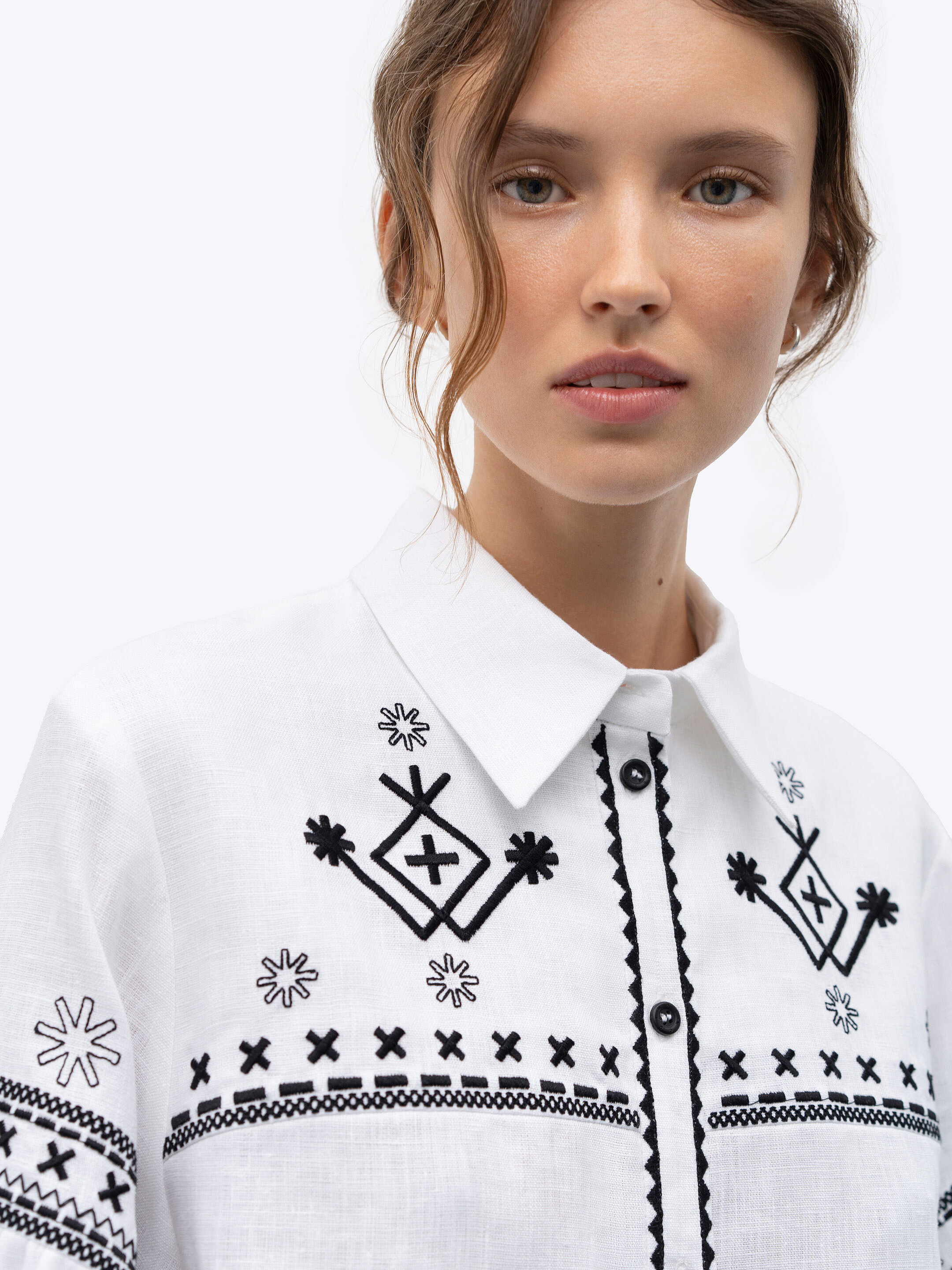 White linen shirt with embroidery Tsvit cheap